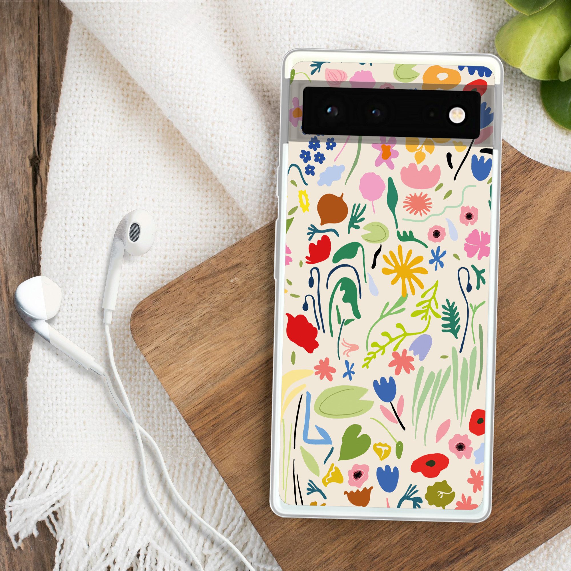 MuchoWow Handyhülle für Google Pixel 6 Blumen - Muster - Pflanzen, Handy Case, Silikon, Bumper Case Dünn