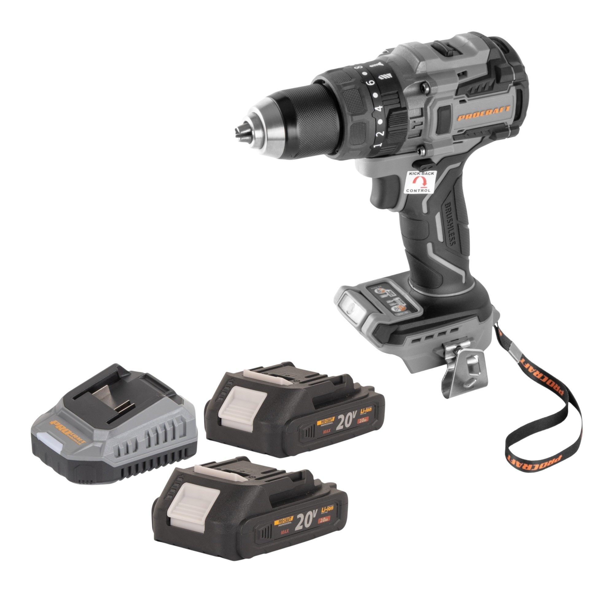 PROCRAFT industrial Akku-Schrauber CD20B-BB 20 V 150 Nm Brushless + 2x Akku 2,0 Ah + Ladegerät