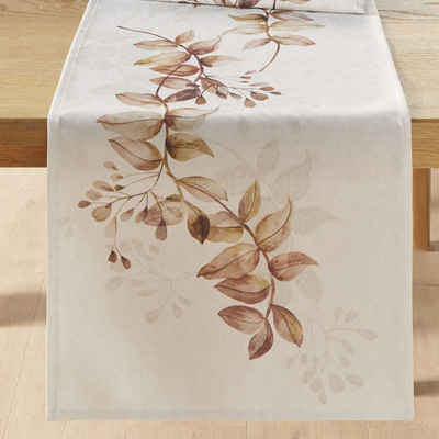 Home-trends24.de Tischläufer Creme Weiß Brauntöne Tischdecke Tischdeko 40 x 140 Blätter