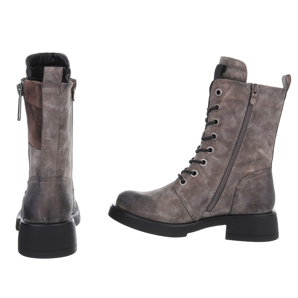 Ital-Design Modischer Damen-Boot mit Reißverschluss und Schnürung Schnürstiefelette (90515074) Blockabsatz Schnürstiefeletten in Grau – Bild 5 von 5