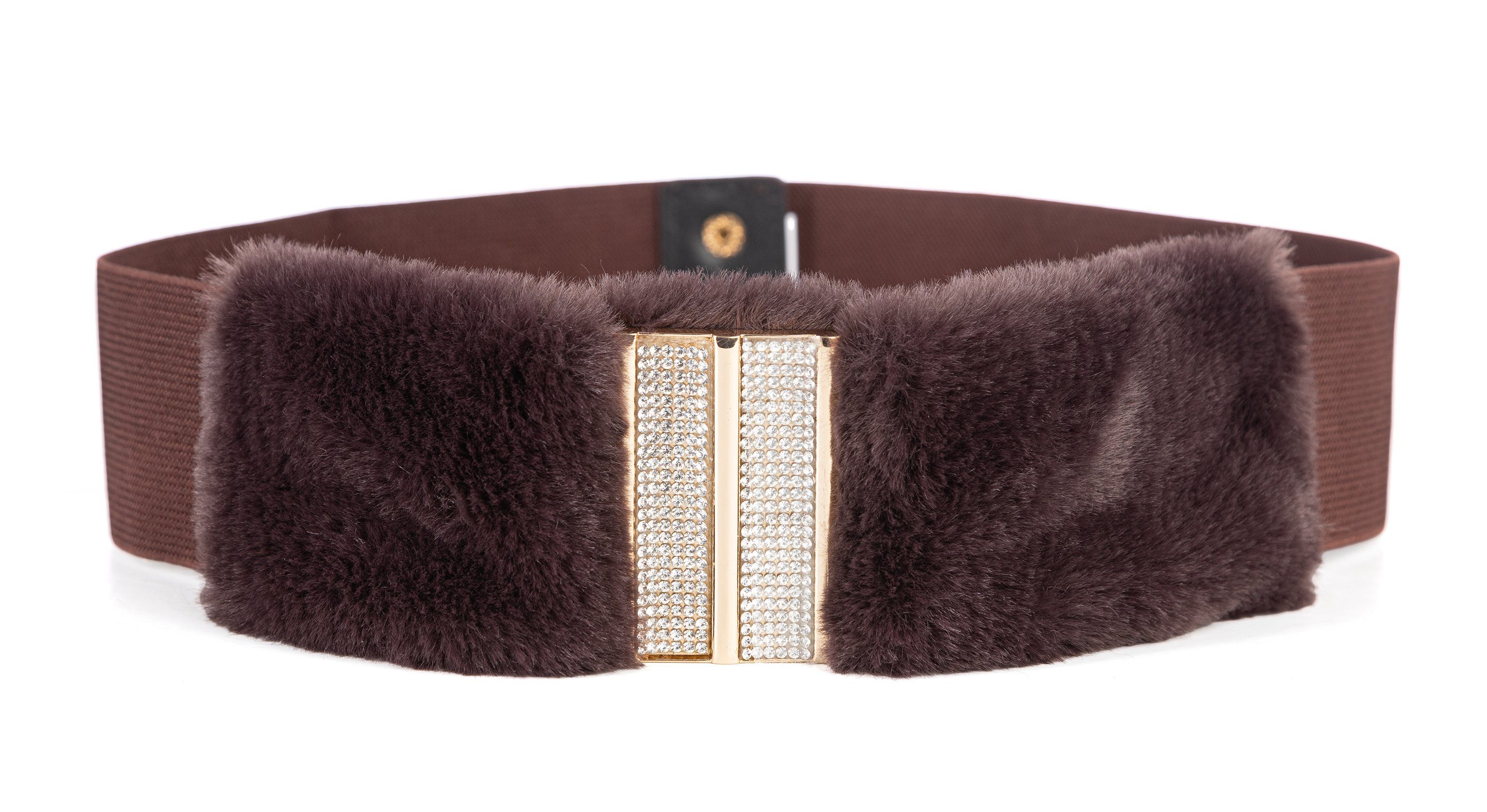 Cassandra Accessoires Taillengürtel "Anastasia" Stretchgürtel, faux fur mit Straßsteinen bordeaux