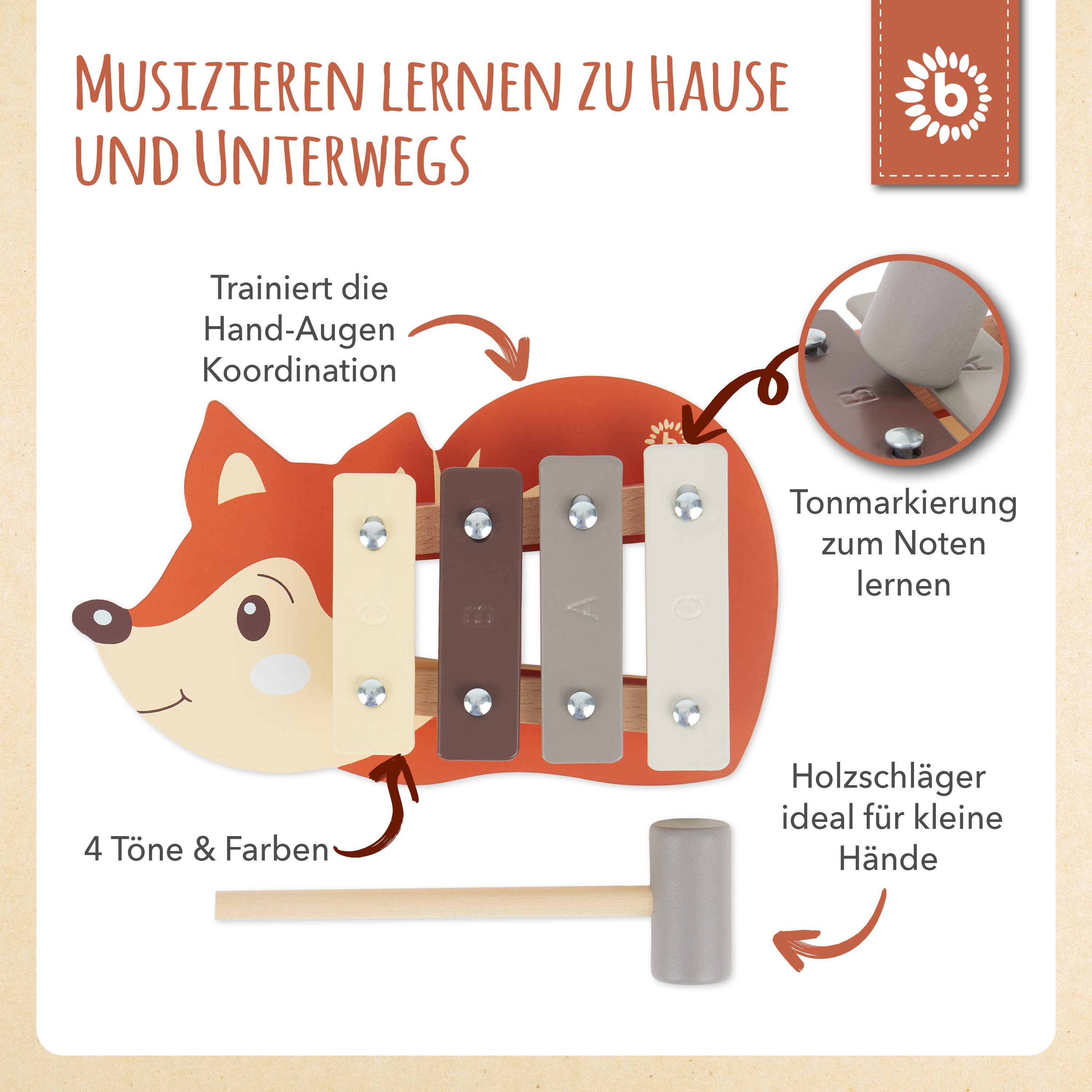 BIECO Spielzeug-Musikinstrument Mini Xylophon Baby Fuchs Kinder Spielzeug Glockenspiel für ab 1 Jahr