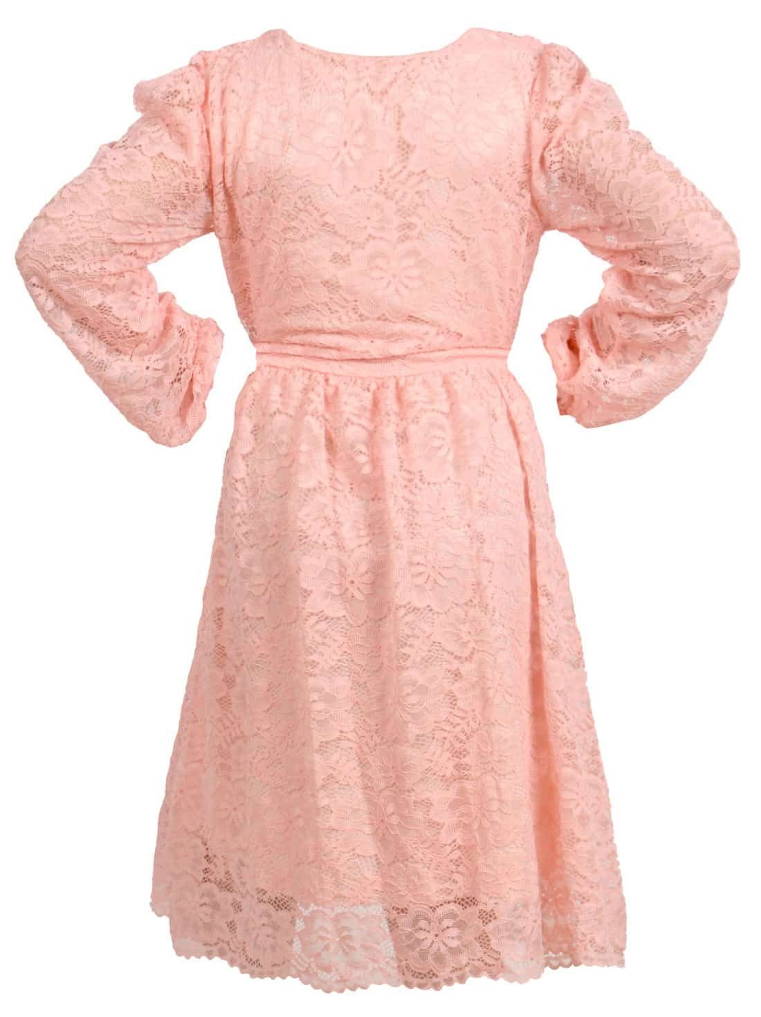 Kleid Maxikleid mit Spitze Pom Kleid, Pom Rosa Ärmel KMISSO Vinted Mädchen Spitzen (1-tlg)