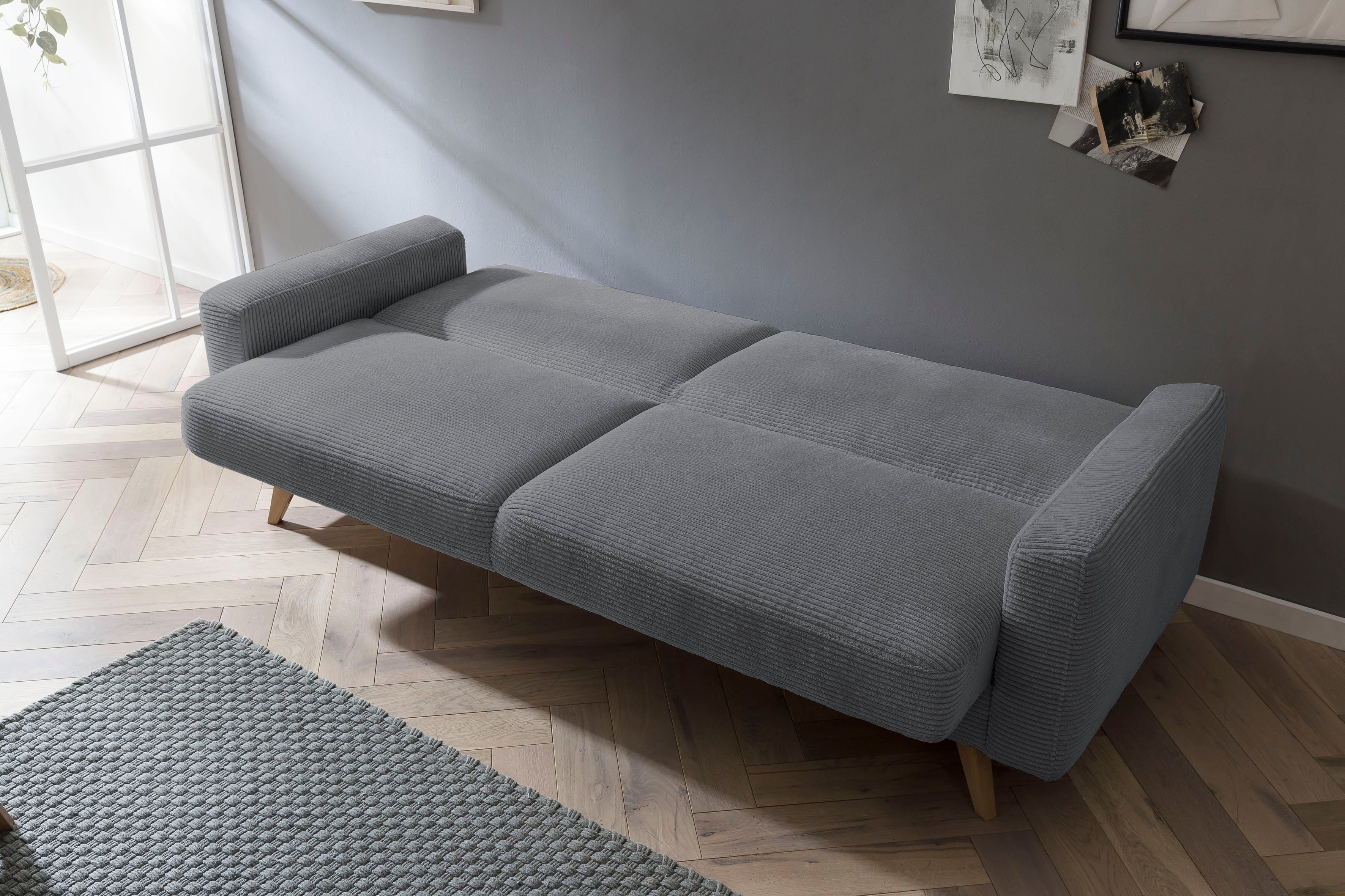 exxpo - fashion und Samso, sofa Bettfunktion grey 3-Sitzer Bettkasten Inklusive
