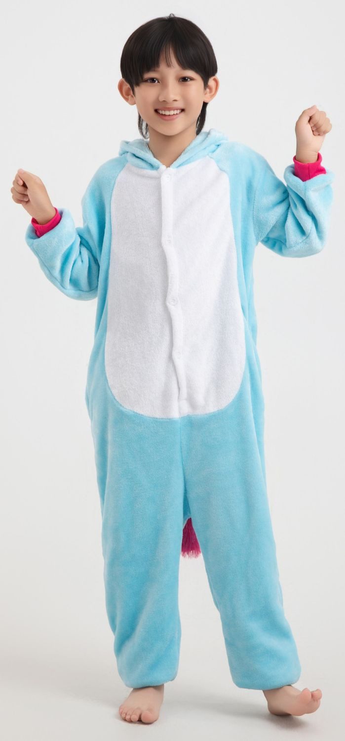 Corimori Jumpsuit Kinder Kostüm Jumpsuit Onesie verschiedene Designs (1-tlg) Fasching, Karneval, Tierkostüme Einhorn Türkis 128-134 Mädchen Jungen – Bild 5 von 5