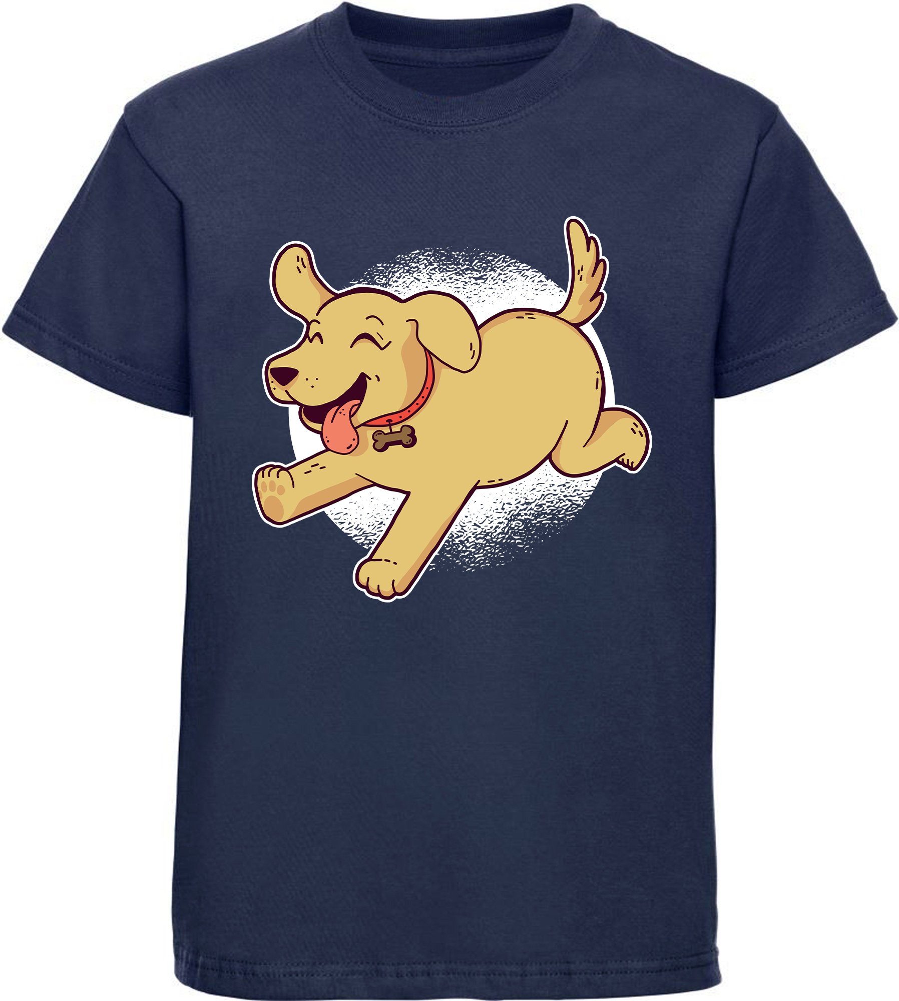 navy Shirt Aufdruck, Baumwollshirt Welpe - Spielender Print bedruckt Kinder T-Shirt blau Hunde Labrador mit i248 MyDesign24