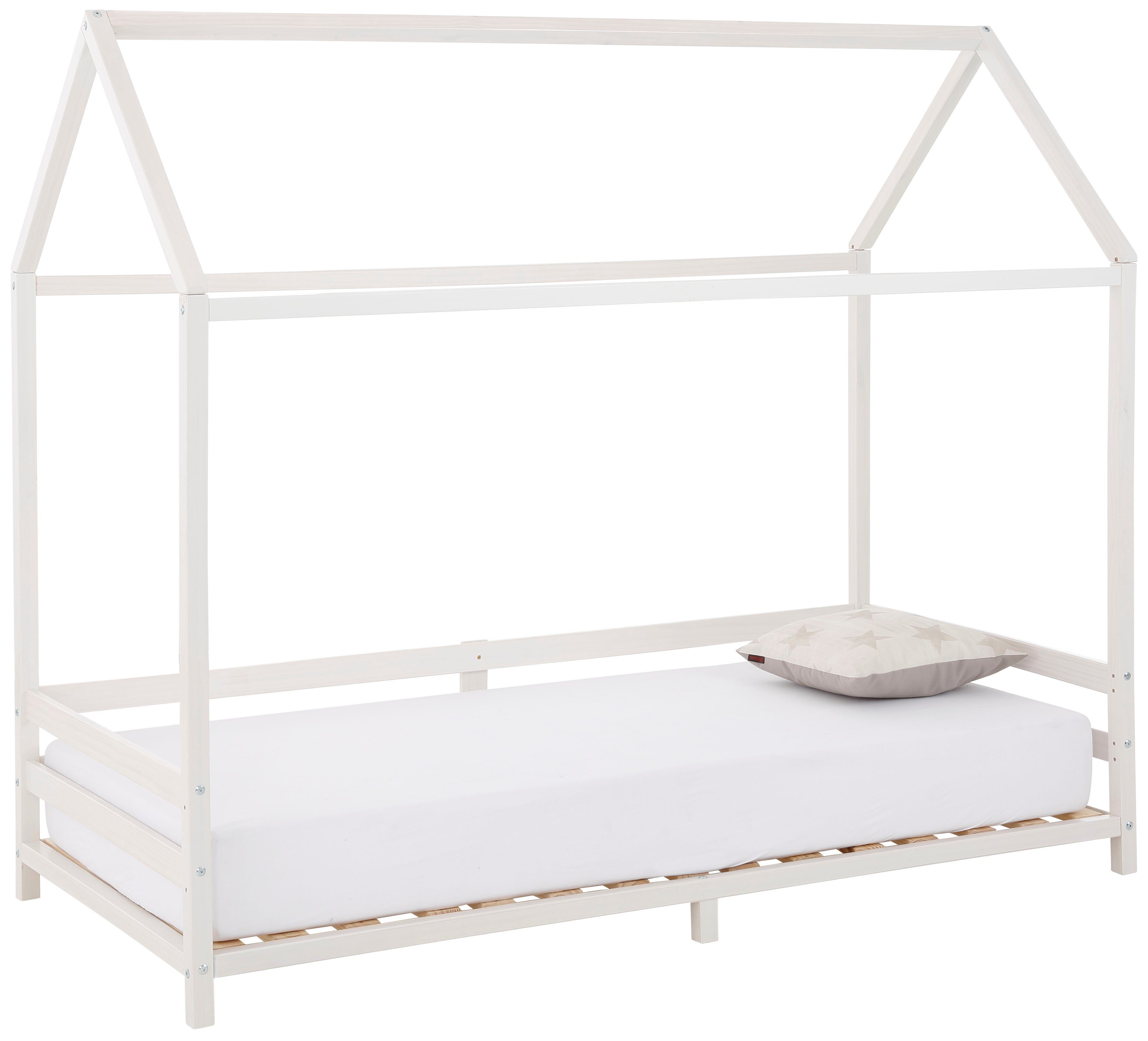 Lüttenhütt Kinderbett Ellen, Hausbett mit Reling aus Kiefernholz, zwei Farbvarianten, Breite 208 cm weiß
