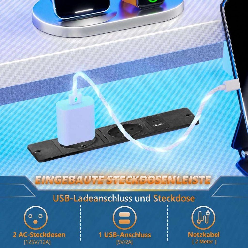Aiorber Computertisch Aiorber-Gaming Tisch mit Monitorablage und Stauraum – Bild 4 von 5