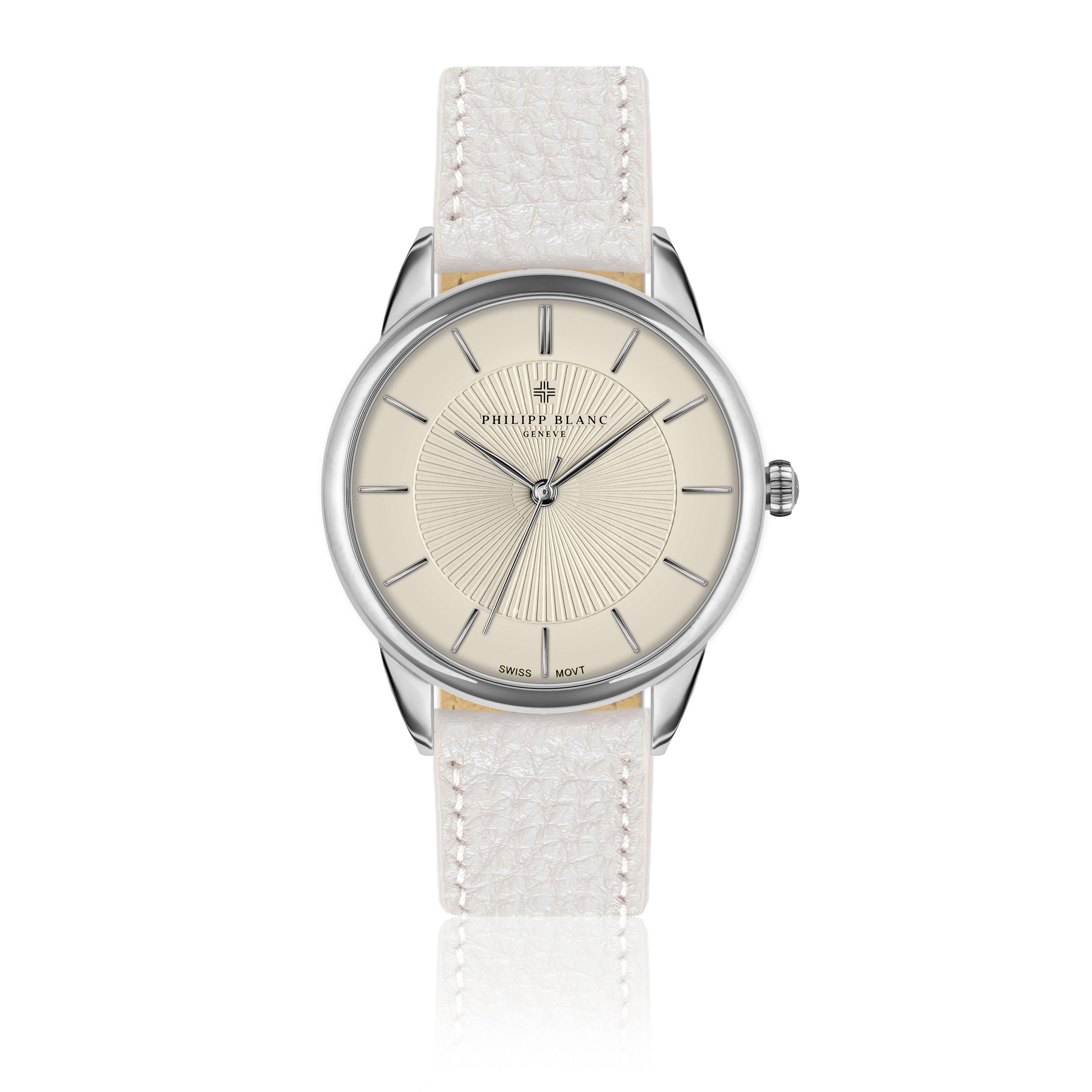 PHILIPP BLANC Quarzuhr PB5-S168S Silver Montreux white leather