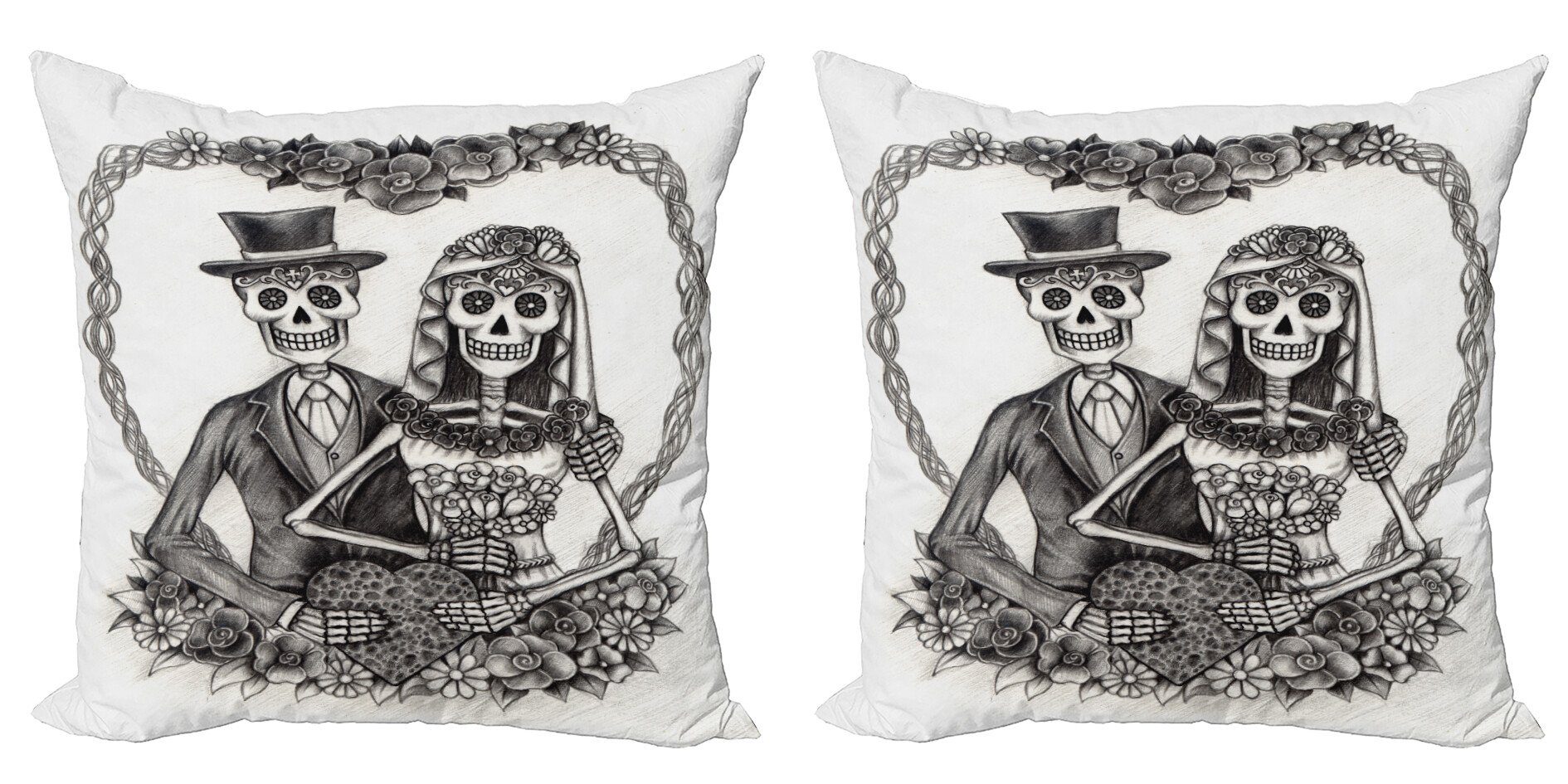 Kissenbezüge Modern Accent Digitaldruck, (2 Skelett Stück), Abakuhaus Doppelseitiger Valentines Spooky Heirat