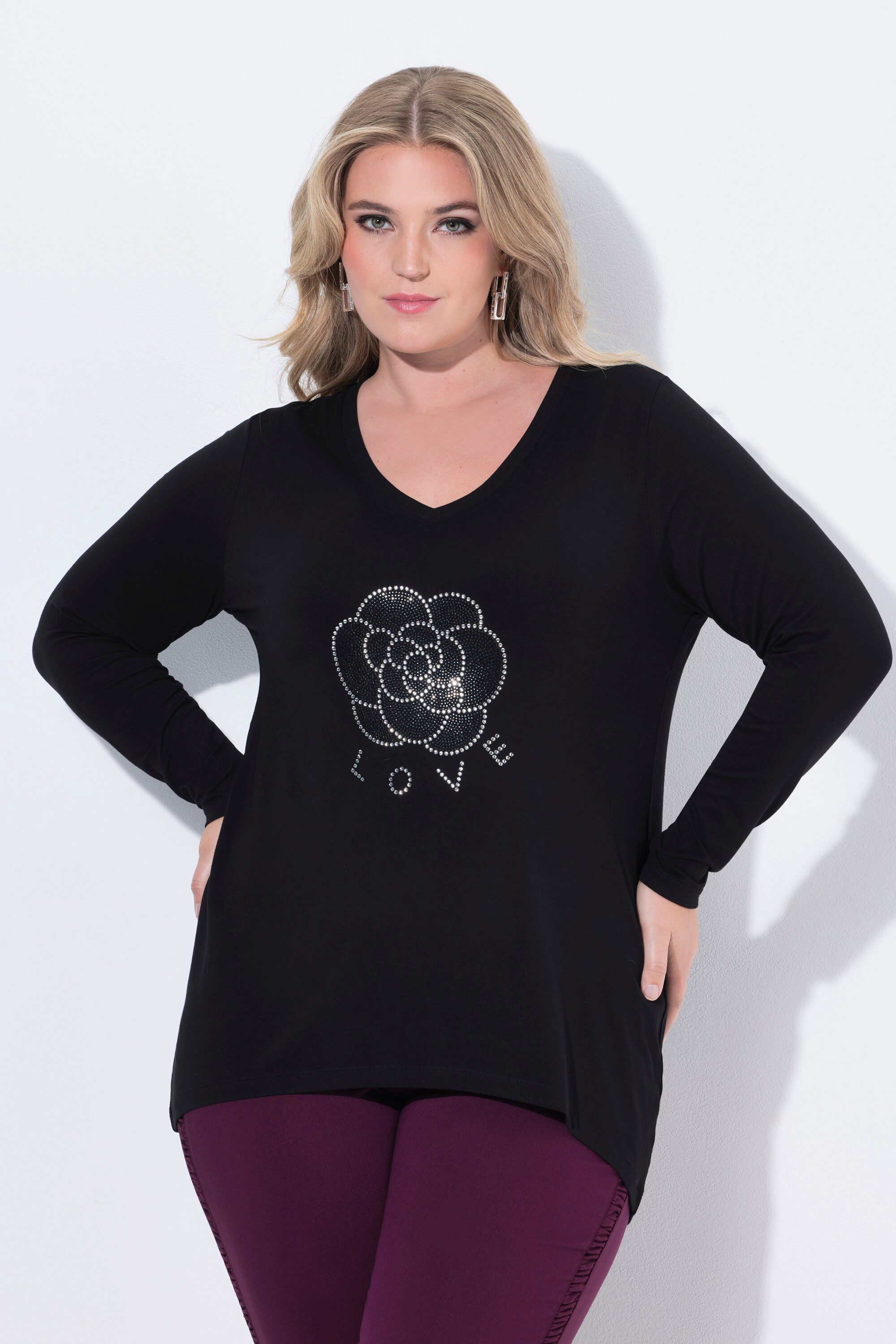 MIAMODA T-Shirt Longshirt A-Linie Glitzerblüte Langarm günstig online kaufen