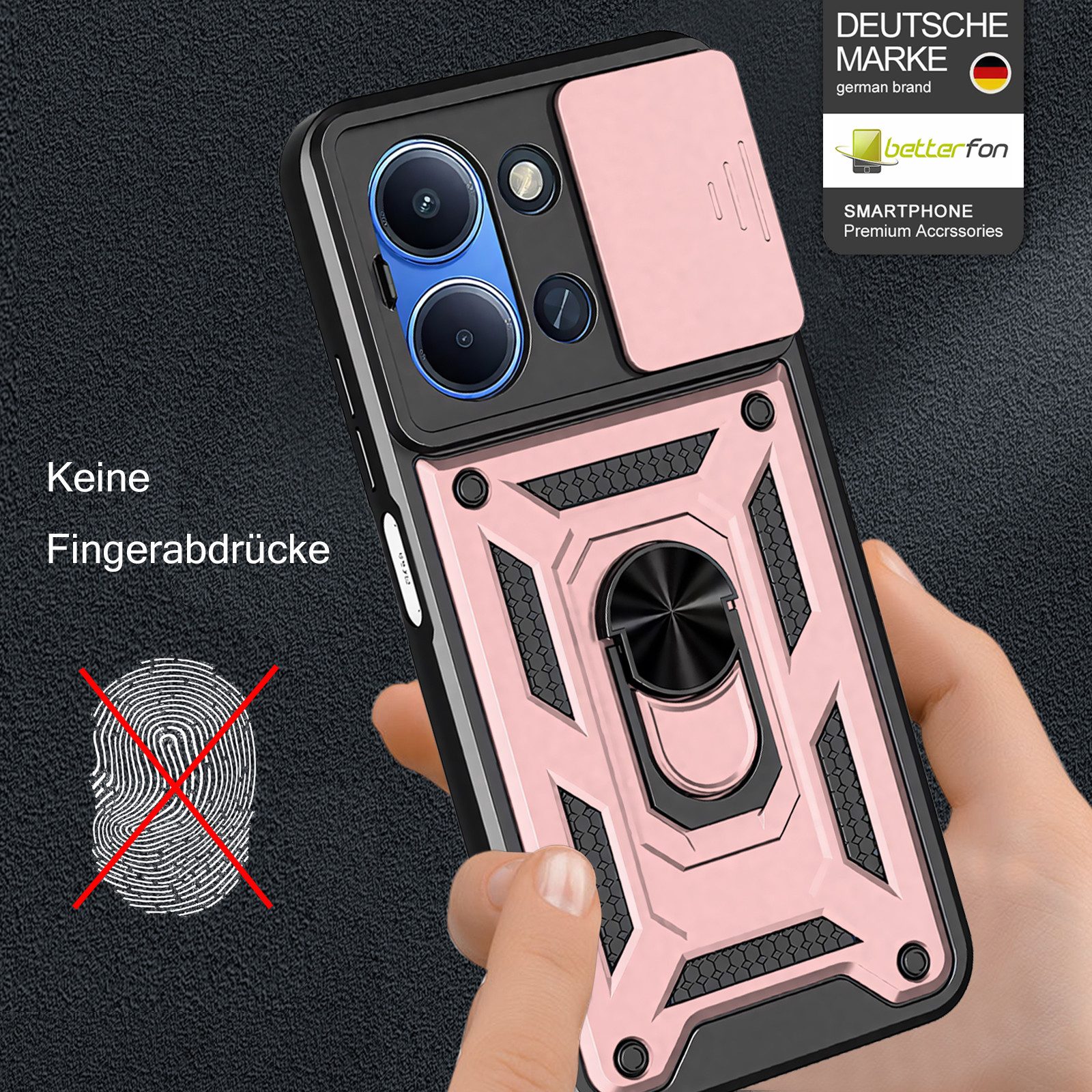 betterfon Handyhülle Panzerhülle für Xiaomi Redmi 15C mit Kameraschutz & Ringhalter, Outdoorhülle mit Smartstand und Silikonkern