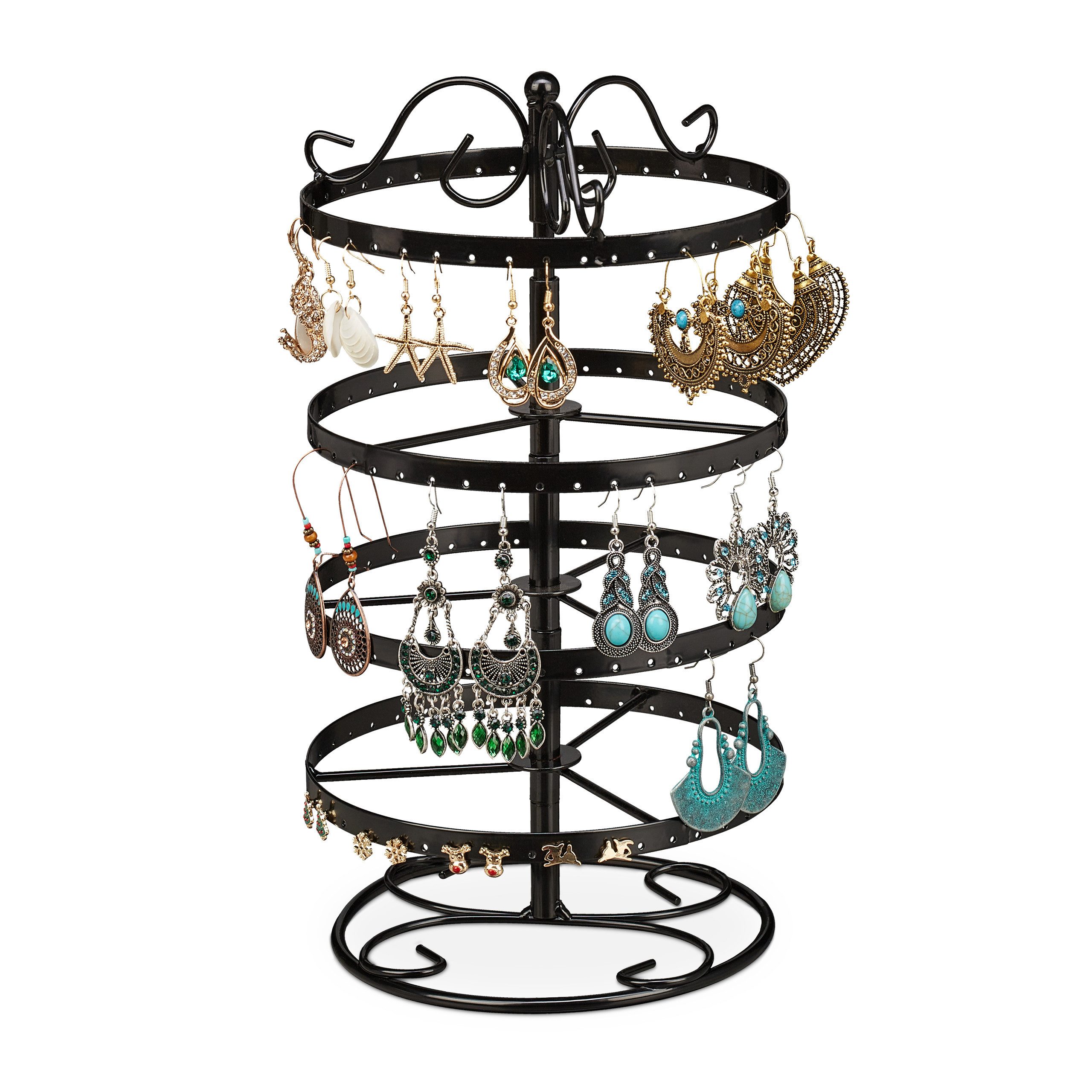 relaxdays Schmuck Etagere Runder Ohrringhalter mit 168 Löchern, Schwarz
