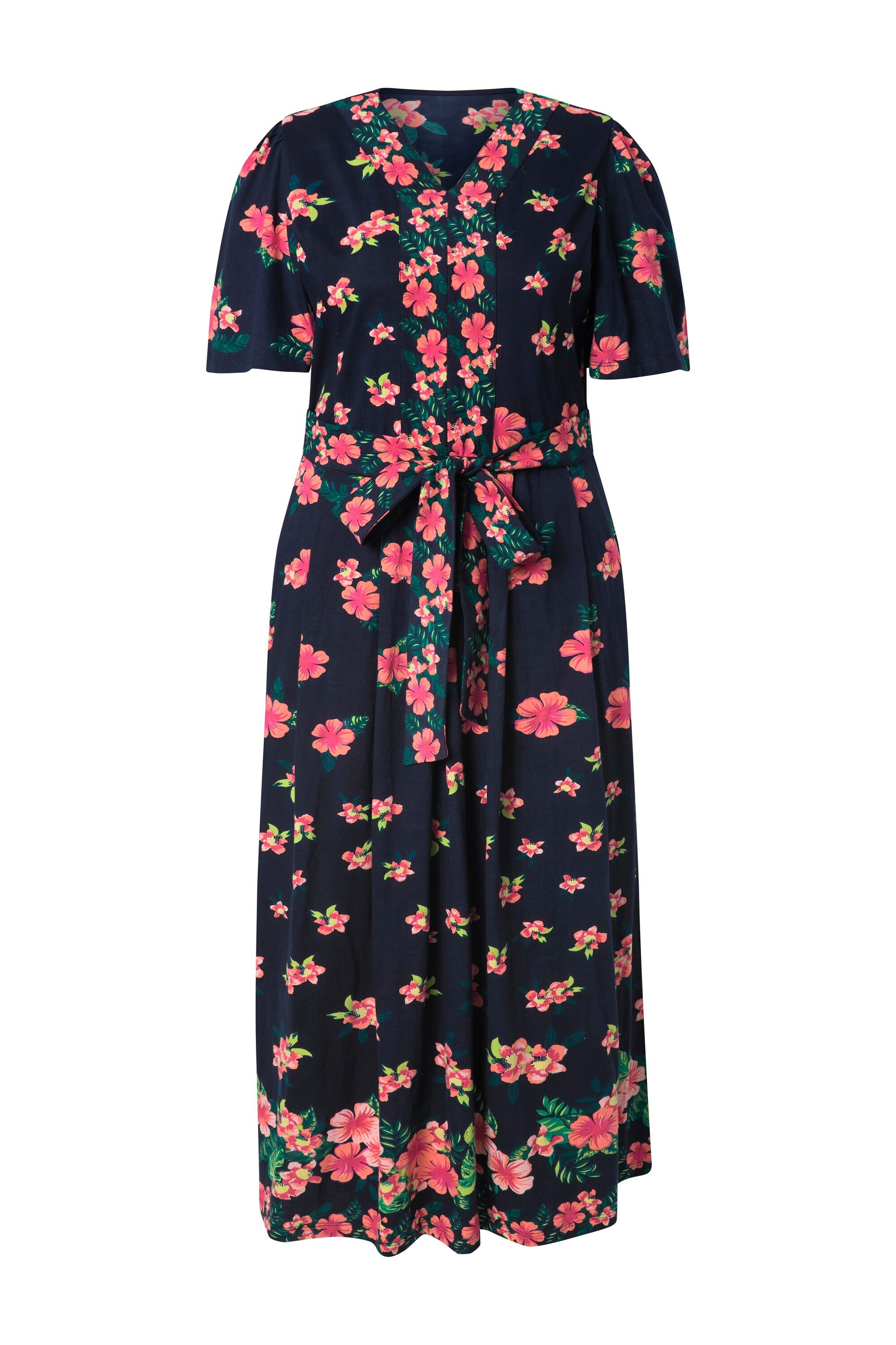 Ulla Popken Dirndl Maxikleid Blüten V-Ausschnitt Halbarm