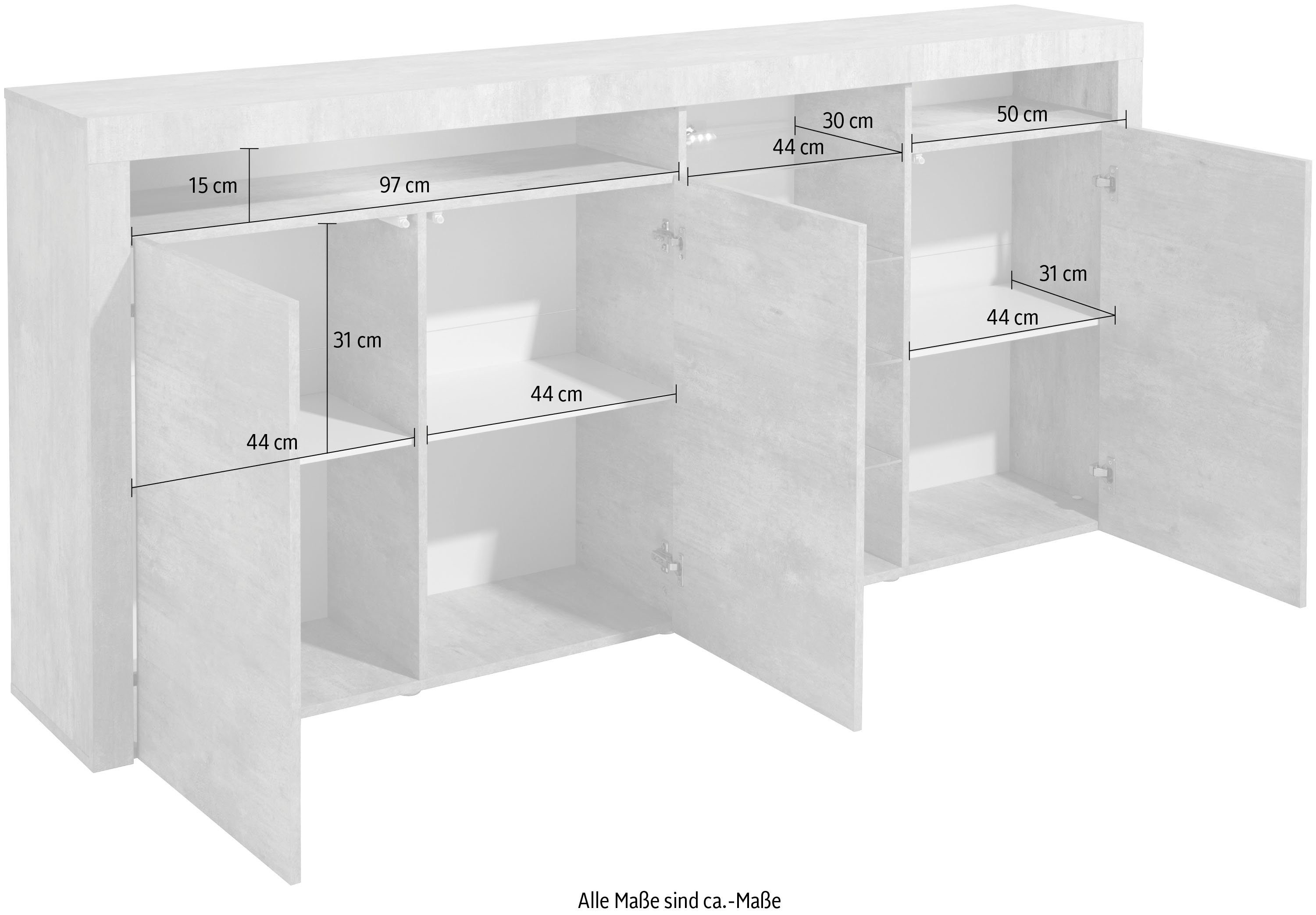 borchardt Möbel Highboard Santa Fé, Sideboard mit eleganten Glasböden, Breite 200 cm, Breite 200 cm