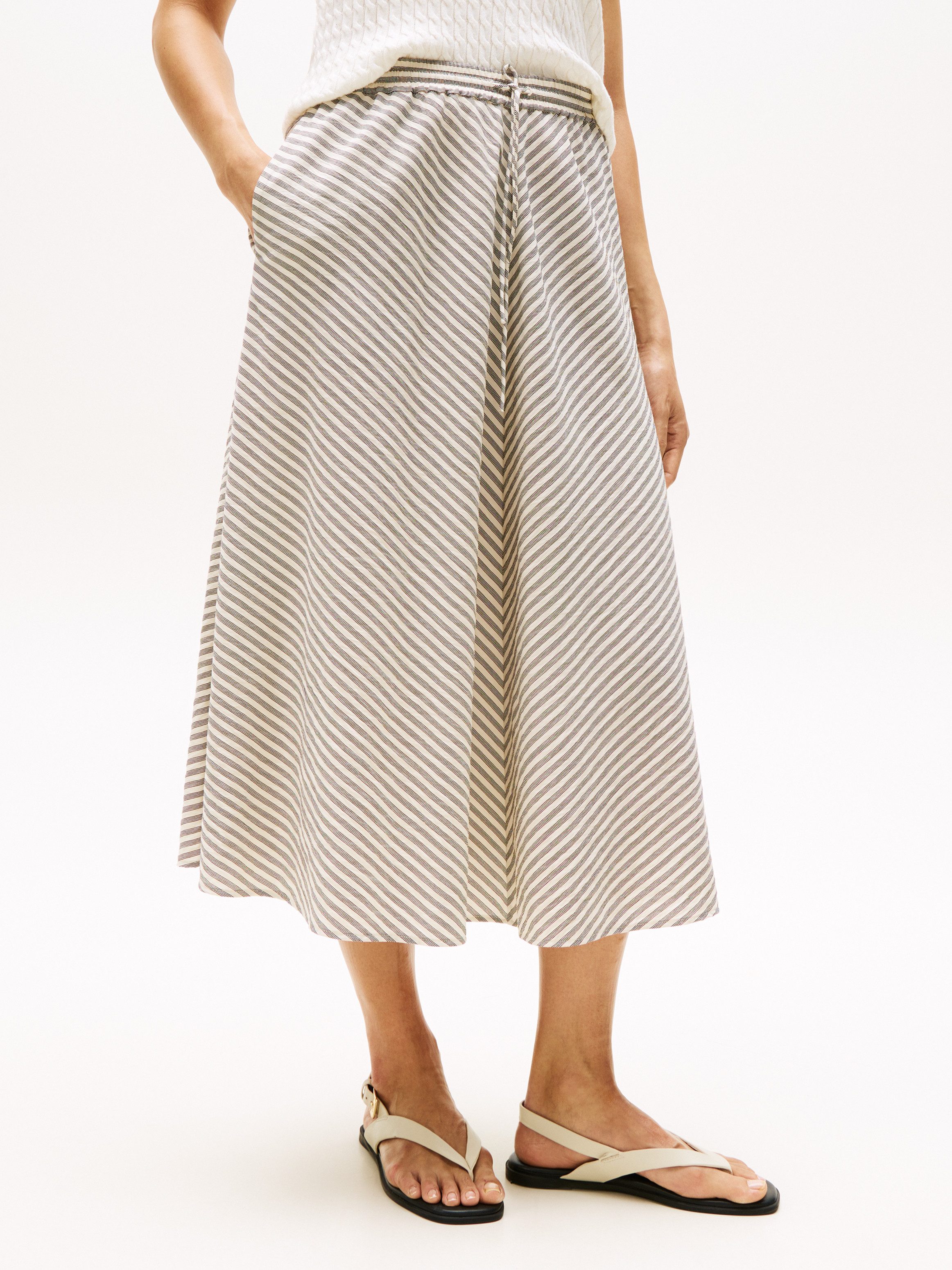 Tommy Hilfiger A-Linien-Rock CRINKLE VISCOSE MIX MIDI SKIRT mit Streifenmus günstig online kaufen