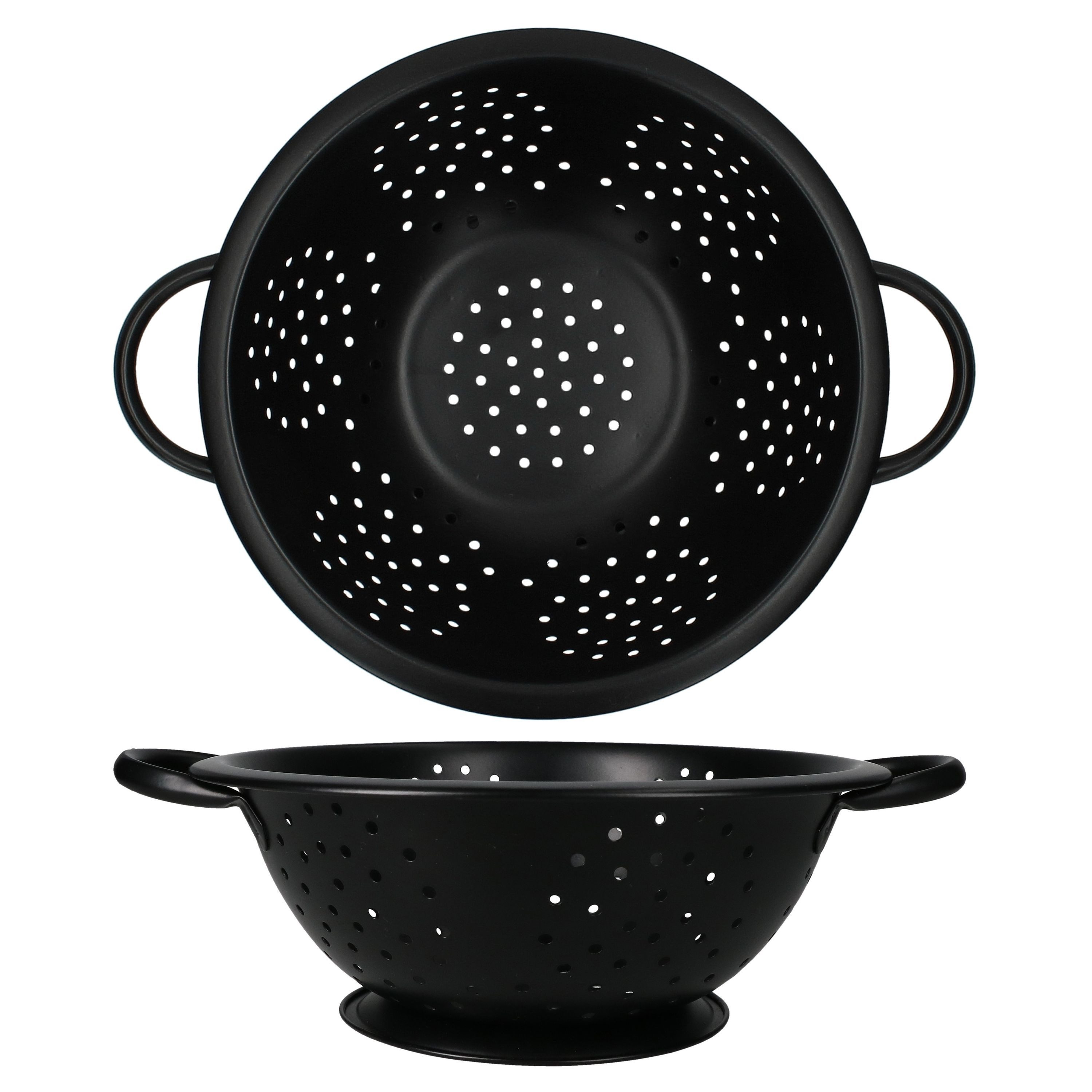 MamboCat Seiher Retro-Seiher Ø24cm schwarz Stahl Küchensieb mit Henkeln Gemüse Obst – Bild 4 von 5