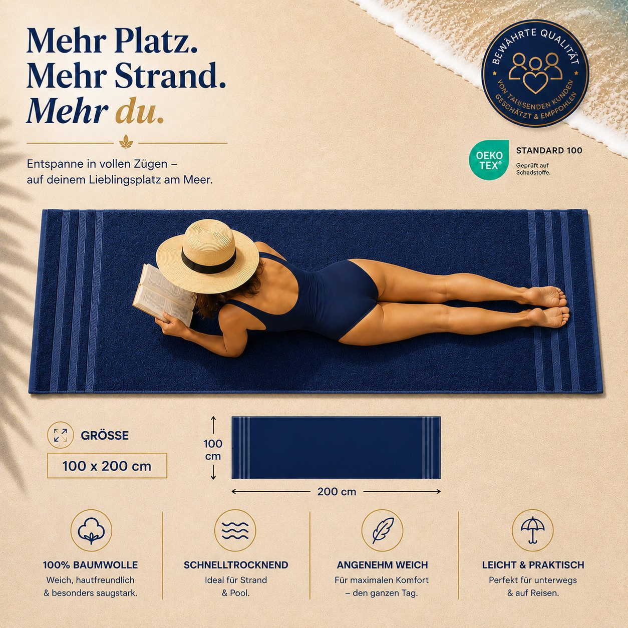 Komfortec Saunatuch 100x200 Extra Große XXL Premium Saunatuch, Unifarben (1-St), extra Große XXL, Schnelltrocknend, Frottee, Weich, Baumwolle – Bild 3 von 5
