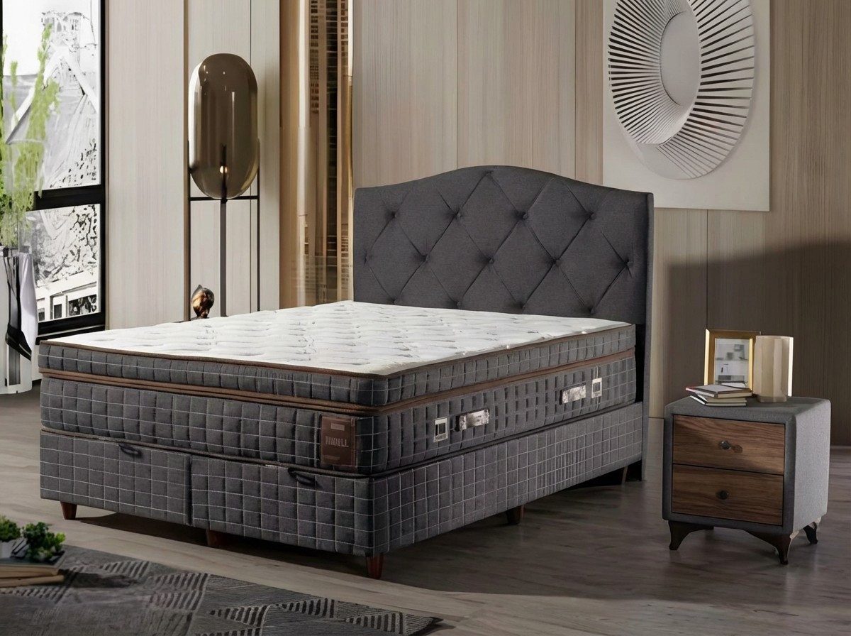 JVmoebel Boxspringbett Luxuriöses Boxspringbett mit elegantem Kopfteil in modernem Design, Made in Europe