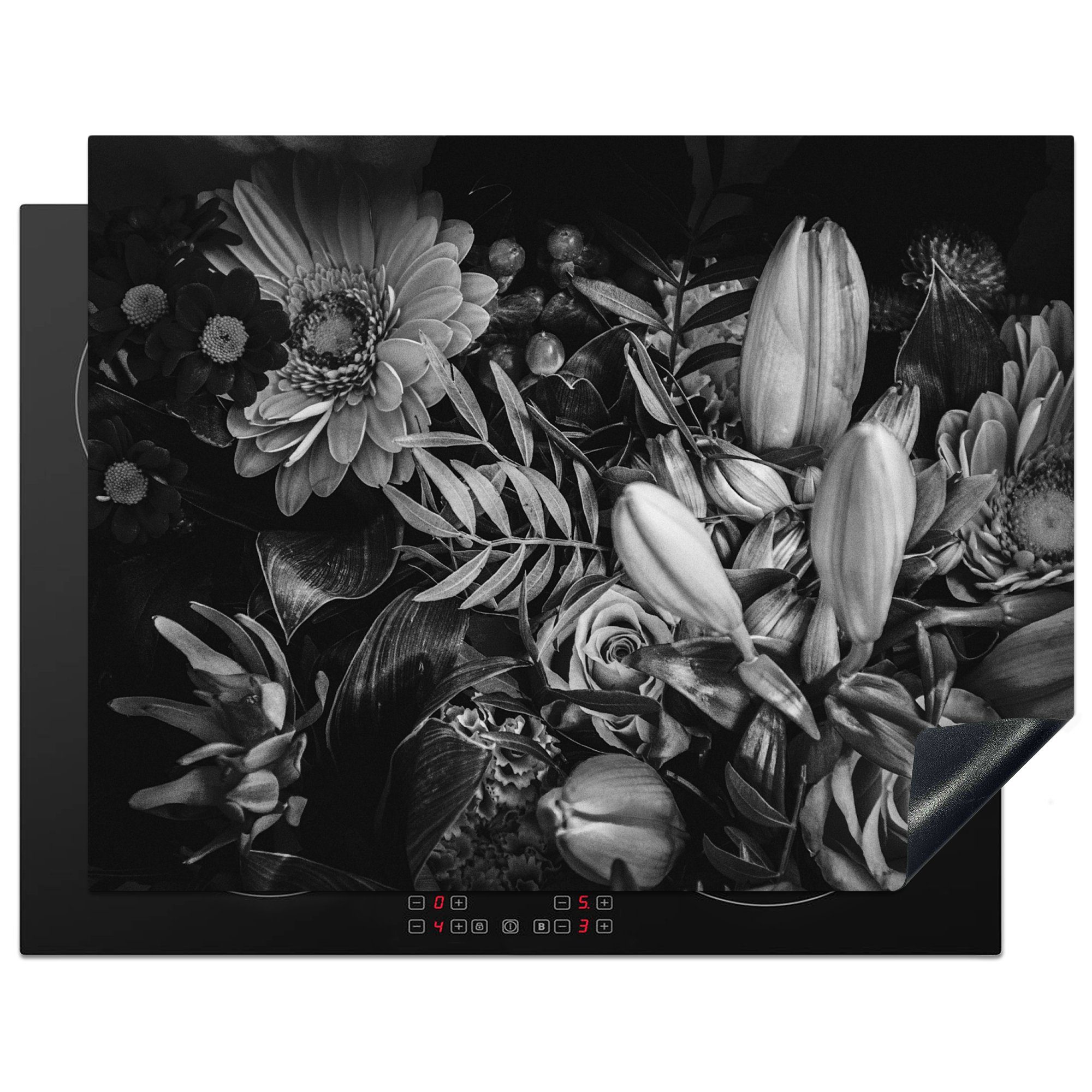 MuchoWow Herdblende-/Abdeckplatte Blumenstrauß - Stilleben - Blumen - Pflanzen - Rot, Vinyl, (1 tlg), 77x59 cm, Ceranfeldabdeckung, Arbeitsplatte für küche