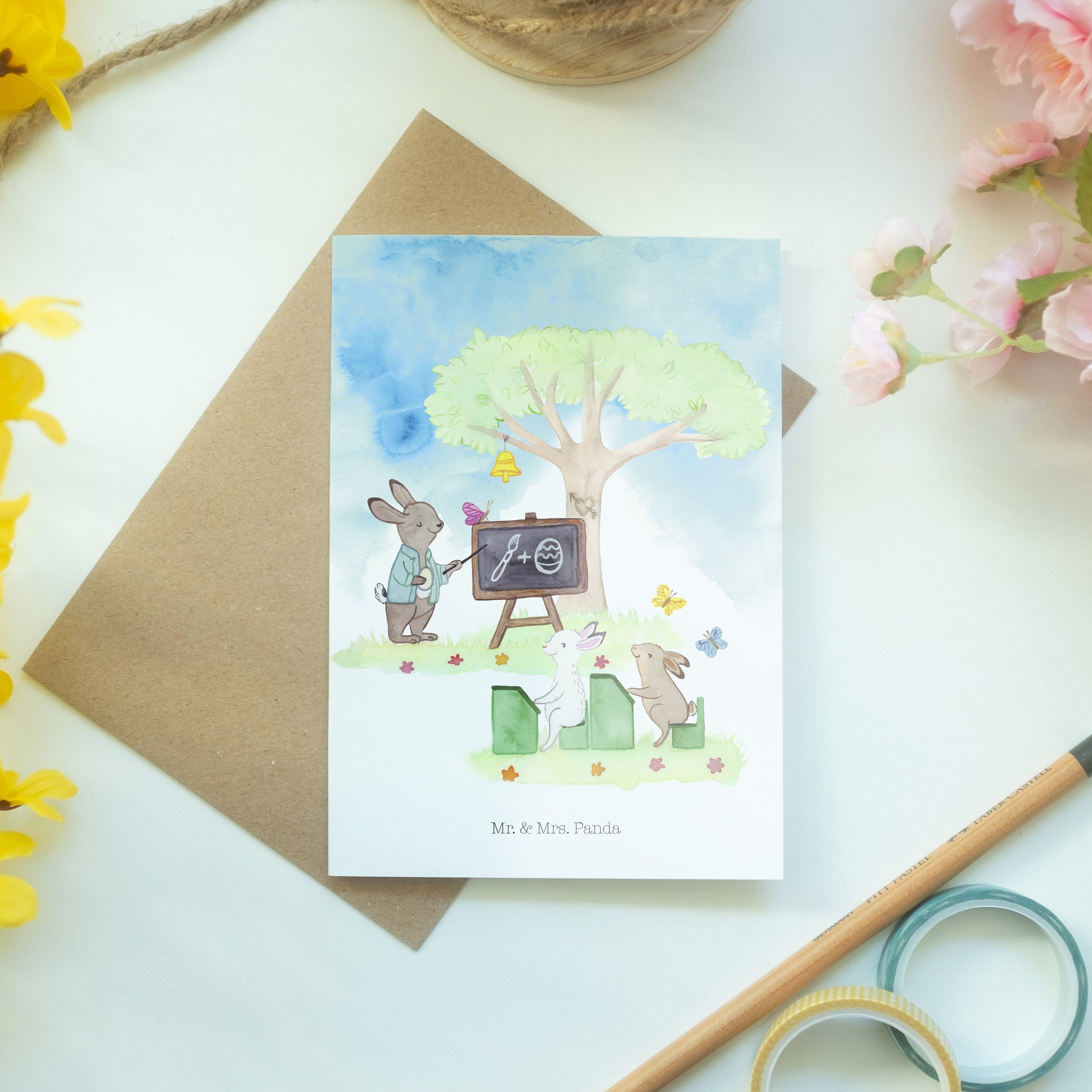 Mr. & - Weiß Hochzeits - Mrs. Einladungskarte, Geschenk, Grußkarte Hasenschule Klappkarte, Panda