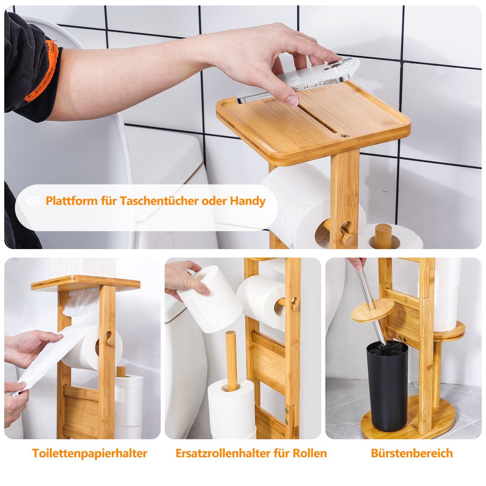 Yorbay WC-Garnitur Toilettenpapierhalter stehend aus Bambus, (WC-Bürstenhal günstig online kaufen