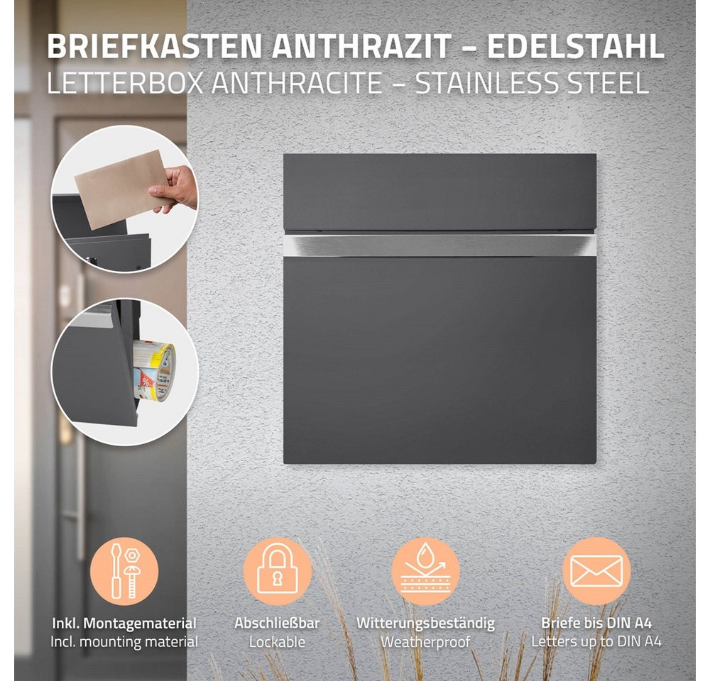 Thumbnail - ML-DESIGN Standbriefkasten Briefkasten Postkasten mit Zeitungsfach, inkl. Standfuß, Briefkastenanlage mit Ständer Anthra...