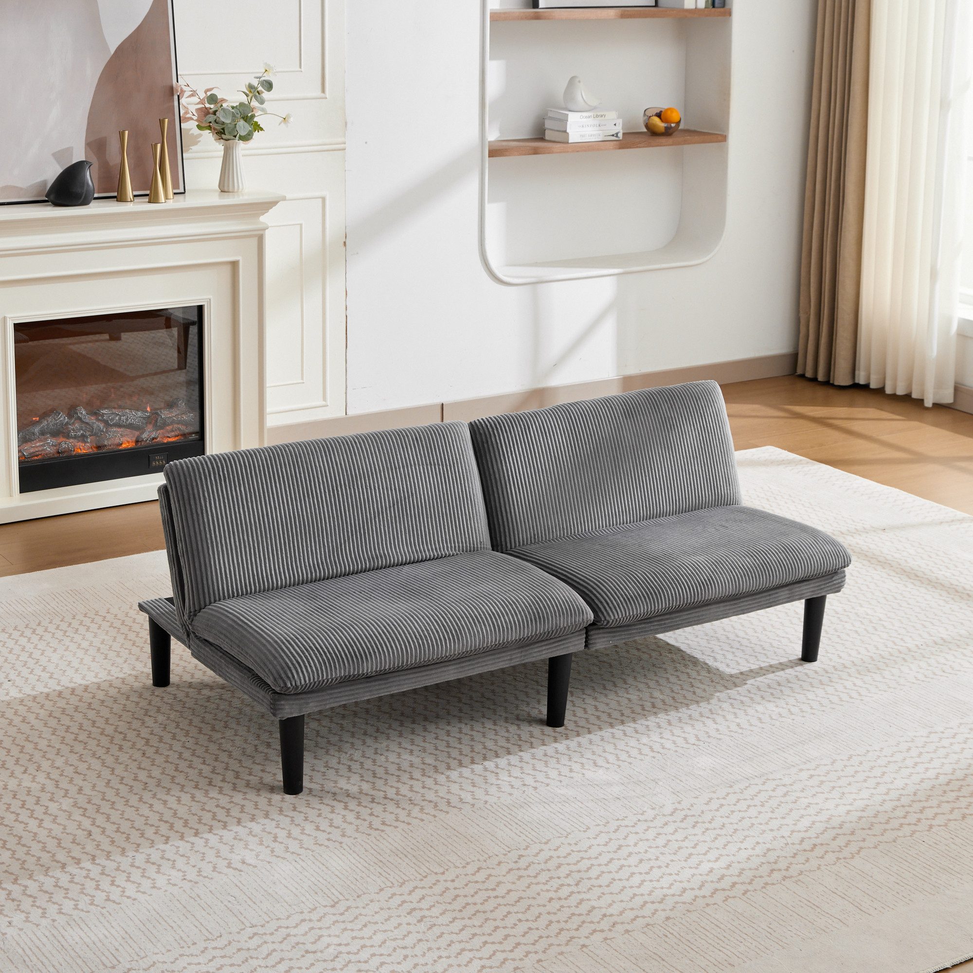 STILVORA Loungesofa Verstellbares 2-Sitzer-Sofa Loungesofa aus Samtbezug, grau, 3-stufig verstellbar, Holzrahmen, bis 240 kg, für Wohnzimmer, Gästezimmer, Apartment und Homeoffice