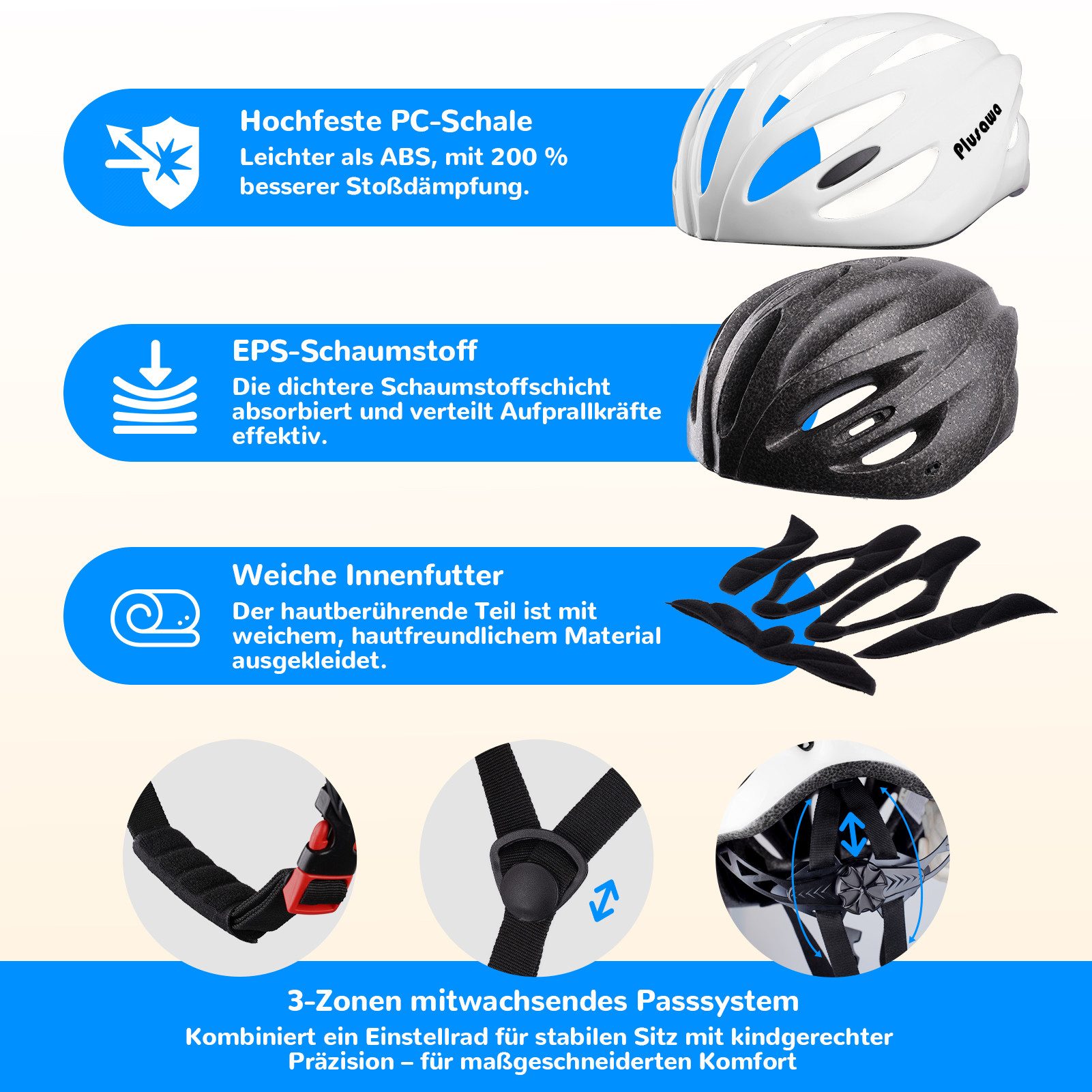 Alsterwell Kinderhelm Kinder Fahrradhelm, Verstellbarer Kinnriemen, 3D DIY & Reflektierende Aufkleber, Sporthelm für Roller & Inlineskates – Bild 3 von 5