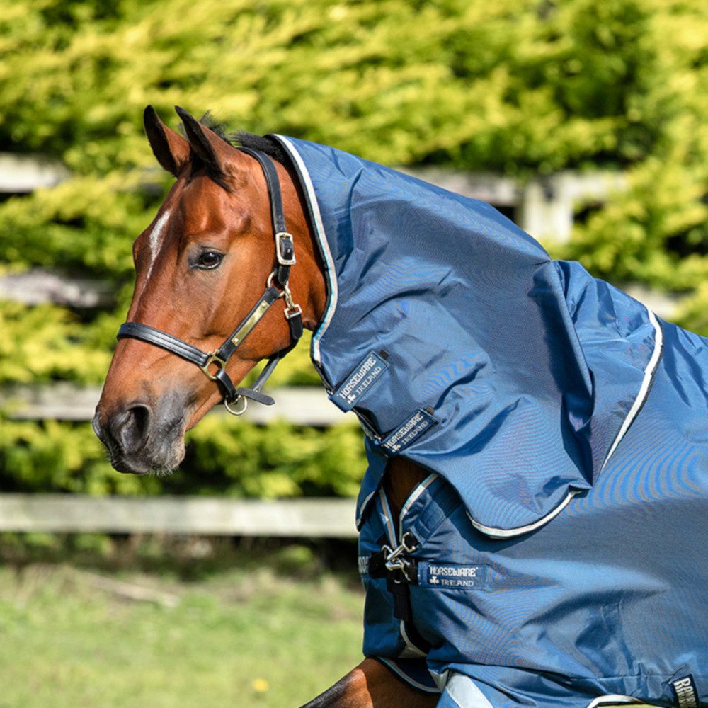 Pferde-Halsteil Horseware Rambo Duo Hood Light - Denim Blue/Tan