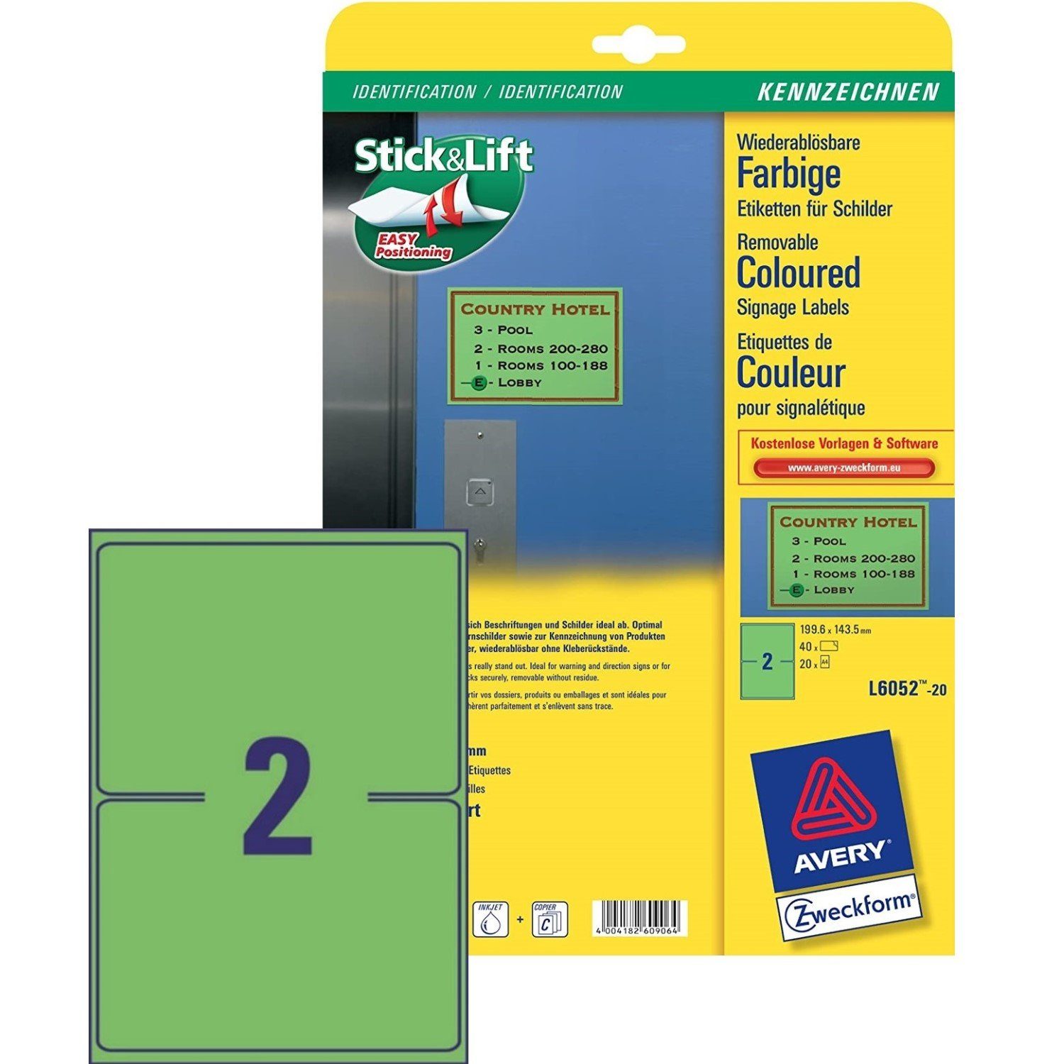 Avery Zweckform Etiketten 40x Etiketten Wiederablösbar Grün DIN A5, Selbstklebend Hinweis-Schilder Warn-Aufkleber für A4 Drucker