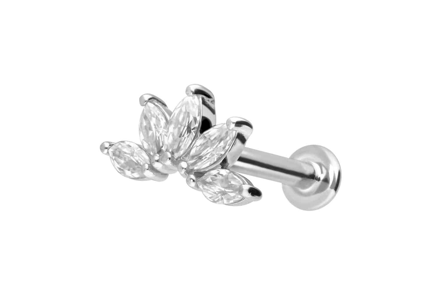 Piercing-Set 14 Karat Gold Labret mit Push Fit MOISSANIT-LOTUSBLÜTE