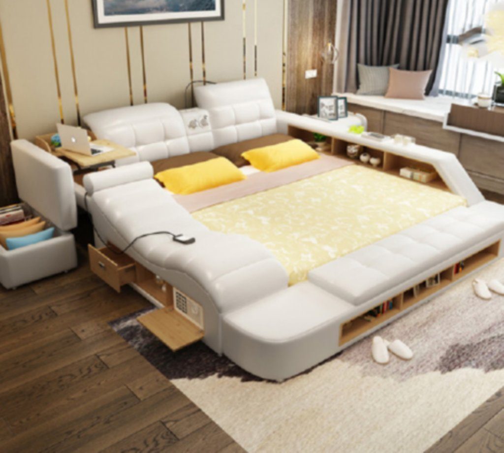 Moderne Doppel Polster JVmoebel Bett, Leder Hotel Design Bett Multifunktion Betten