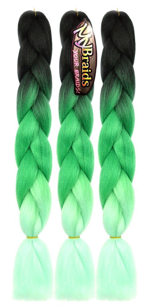 MyBraids YOUR BRAIDS! Kunsthaar-Extension Zöpfe Schwarz-Grün-Mint im Braids Jumbo 3er 3-farbig Pack 8-CY Flechthaar