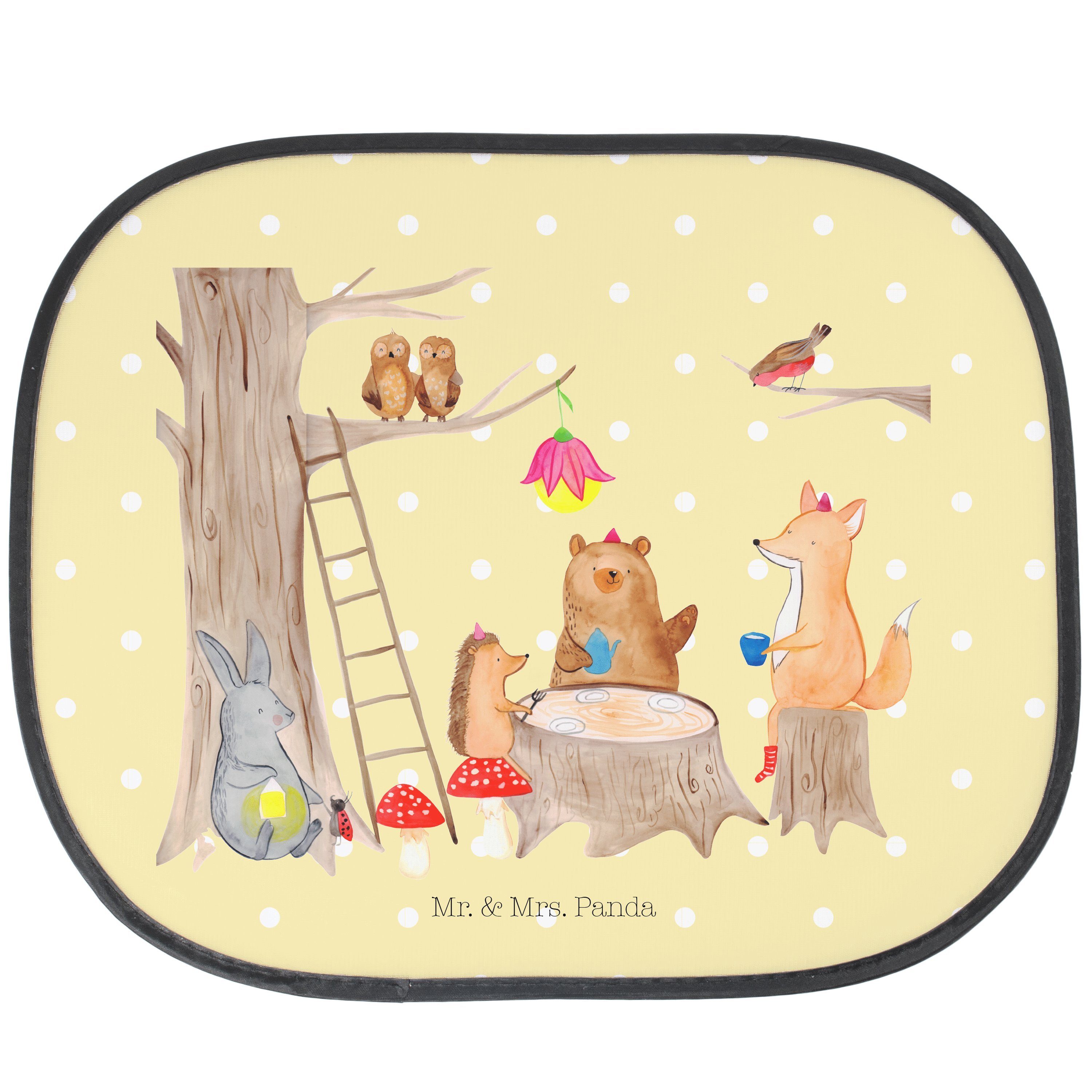 Sonnenschutz Waldtiere Picknick - Gelb Pastell - Geschenk, Auto Sonnenschutz,  Hase, Mr. & Mrs. Panda, Seidenmatt, Farbecht
