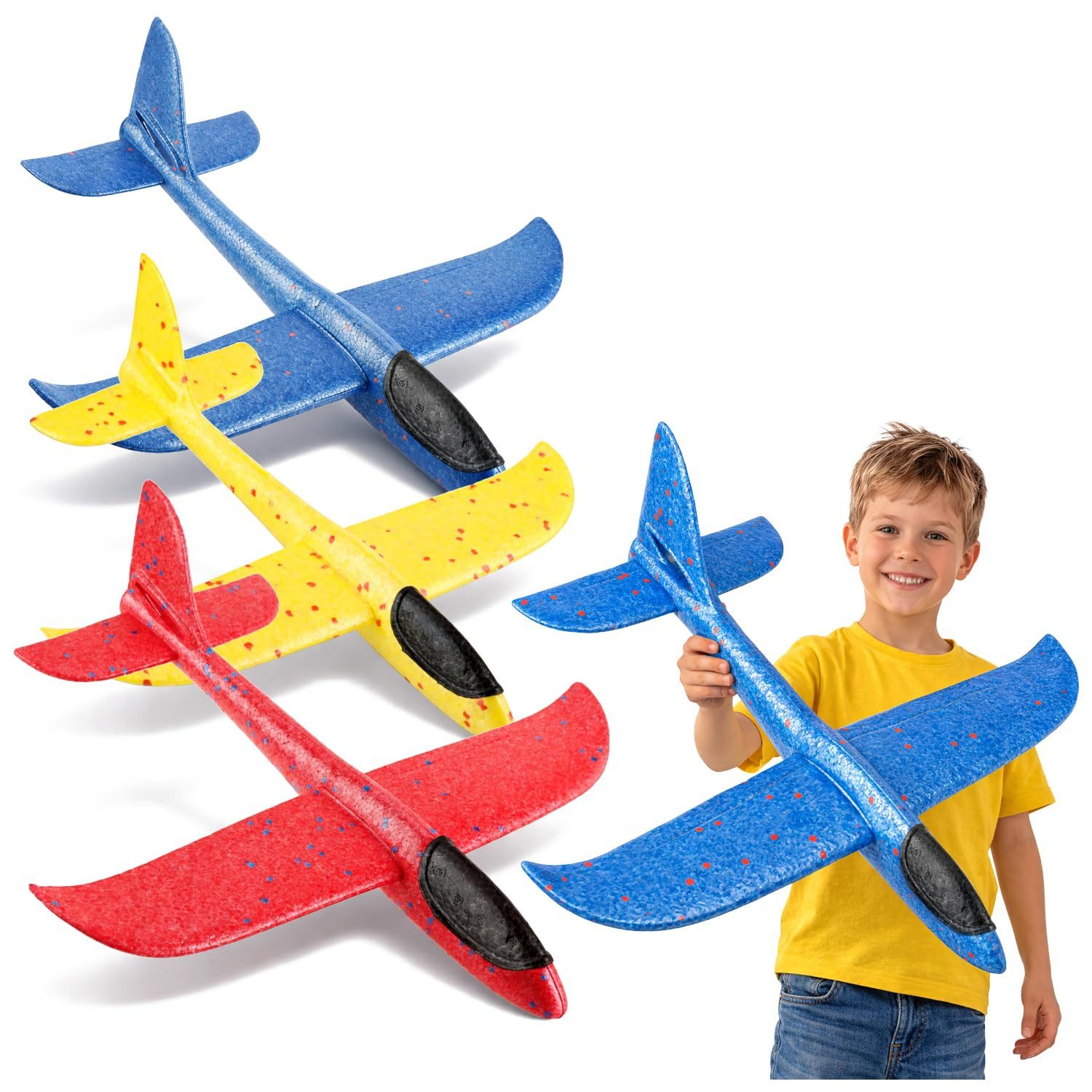 com-four Spielzeug-Flugzeug Styroporflugzeug für Kinder und Erwachsene, (3-tlg), Stabiler Wurfgleiter mit Stecksystem - Segelflugzeugmodell