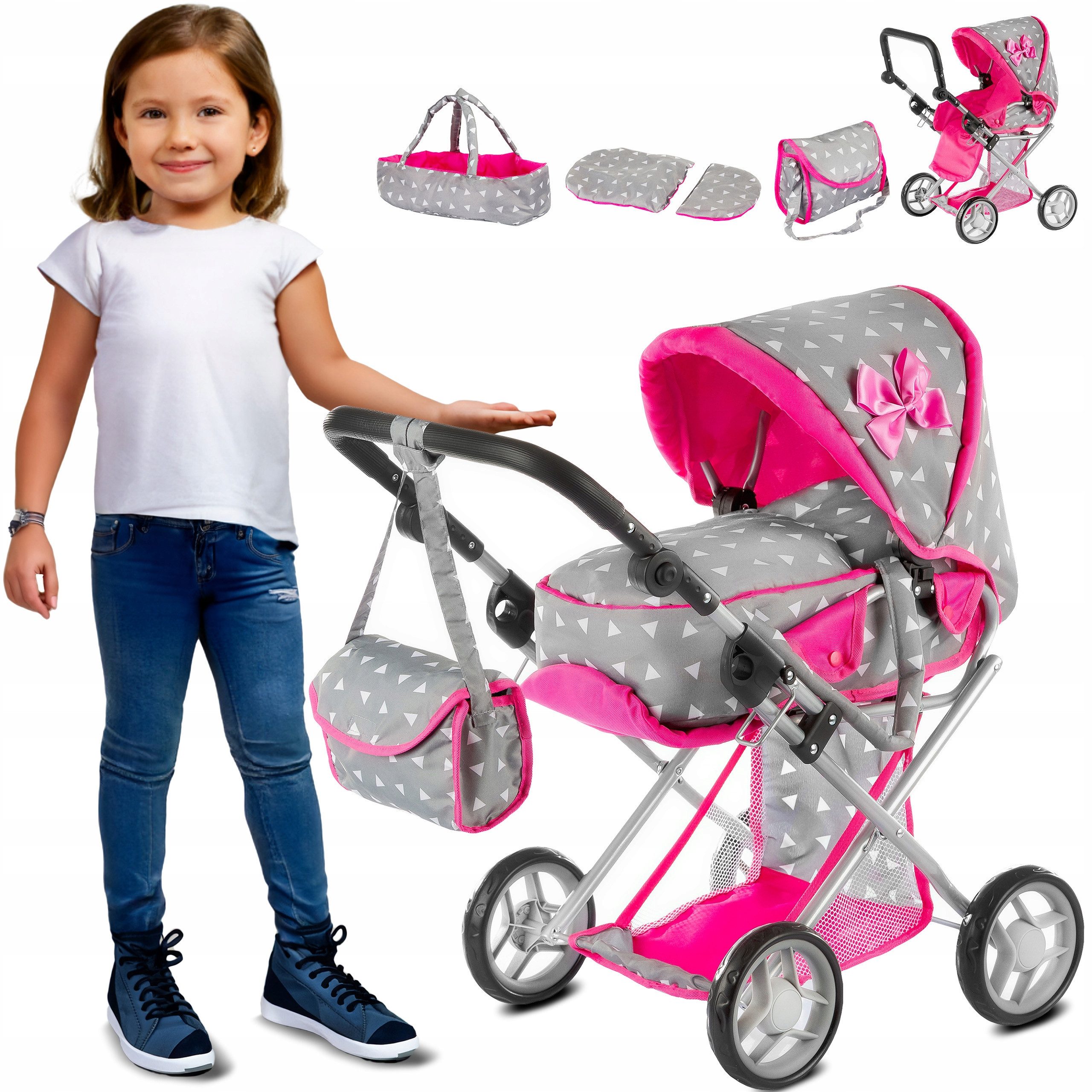 kinderplay Puppenwagen Puppenwagen 3in1 mit Tasche – höhenverstellbar – ab günstig online kaufen