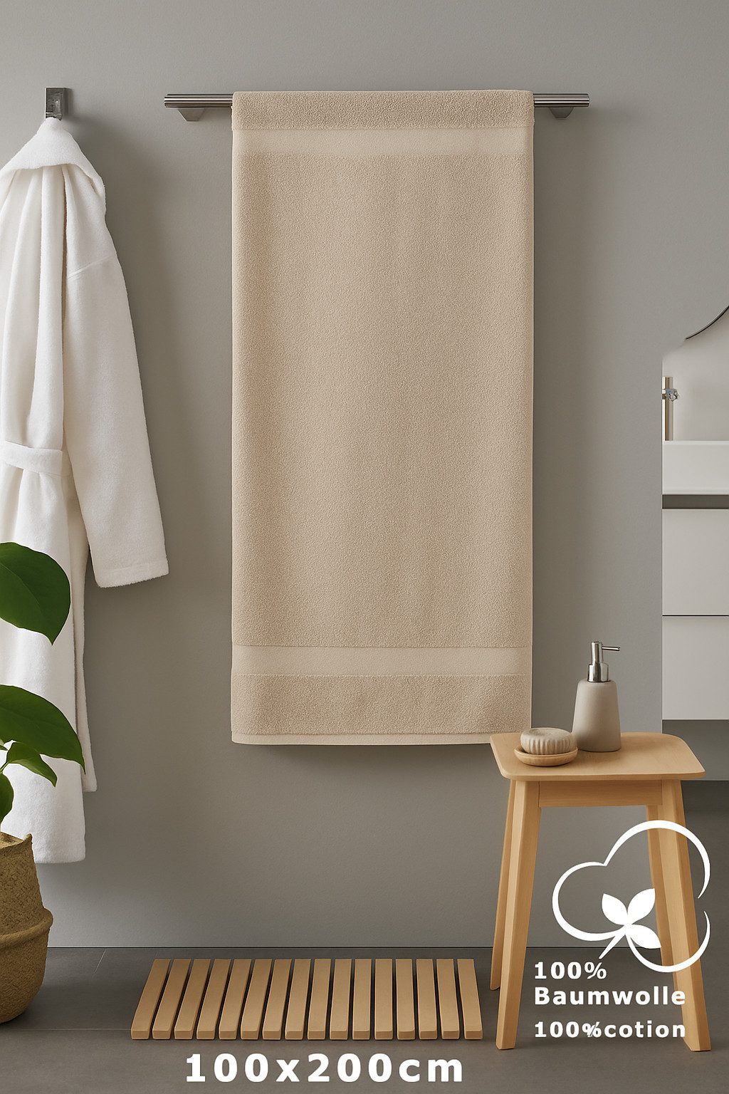 Betz Badetücher 6 Stück Badetücher XXL 100 x 200 cm PALERMO Farbe Stone, 100% Baumwolle (Set, 6-St)