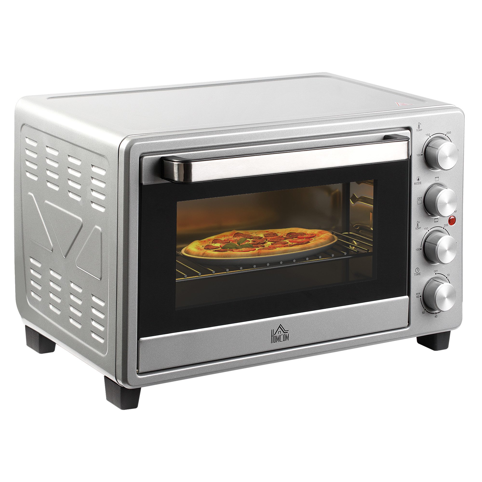 HOMCOM Minibackofen 32L 100 °C-230 °C 1600 W Mini Ofen mit Backblech Krümelblech, Silber 52,2 x 38,1 x 33,5 cm – Bild 2 von 5
