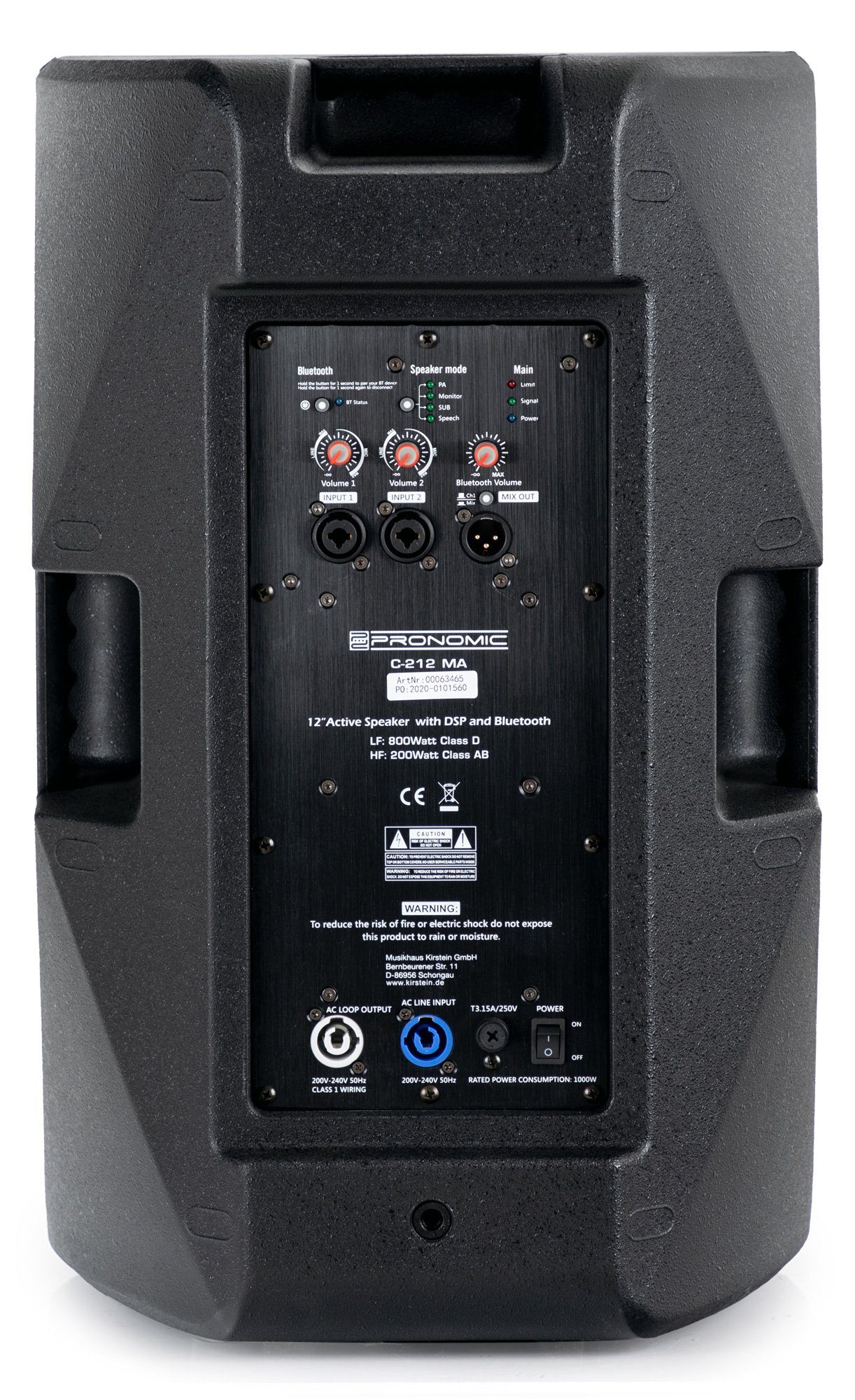 Stereo MA Pronomic (Bluetooth, zoll - 12 DSP-Presets Stative) Set 2.0 Kanälen Bi-Amp 2 mit Lautsprecher - inkl. Woofer 500 2-Wege - Box Aktive C-212 W,