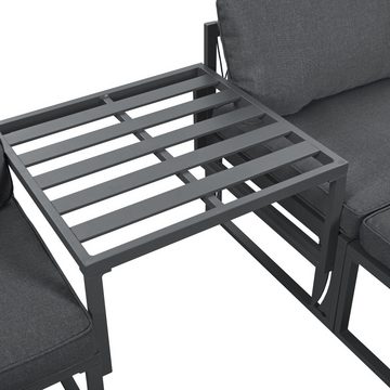 Merax Gartenlounge-Set Rope Seil Sitzgruppe, (Hocker höhenverstellbar), aus Polyrattan und Aluminiumrahmen, Gartenmöbel Set, Loungeset