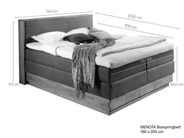 Moebel-Eins Boxspringbett, MENOTA Boxspringbett mit Bettkasten, massivem Holzrahmen und Bezug im Vintage Look