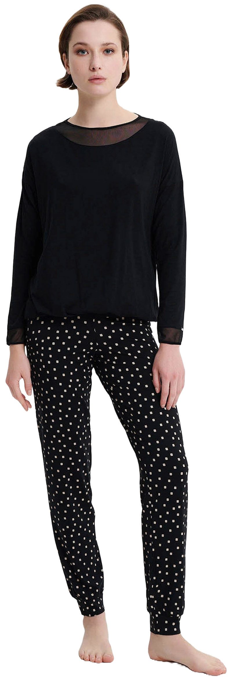 Vamp Schlafanzug VAMP lingerie (Set, 2 tlg., 2-teilig) Damen Schlafanzug 2-teilig Pyjama lang Modal Mesh-Einsätze