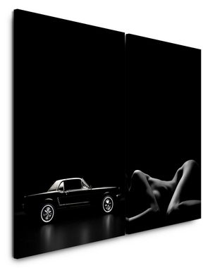 Sinus Art Leinwandbild 2 Bilder je 60x90cm Ford Mustang Akt Erotisch Schwaz Weiß Niveauvoll Sexy Sinnlich
