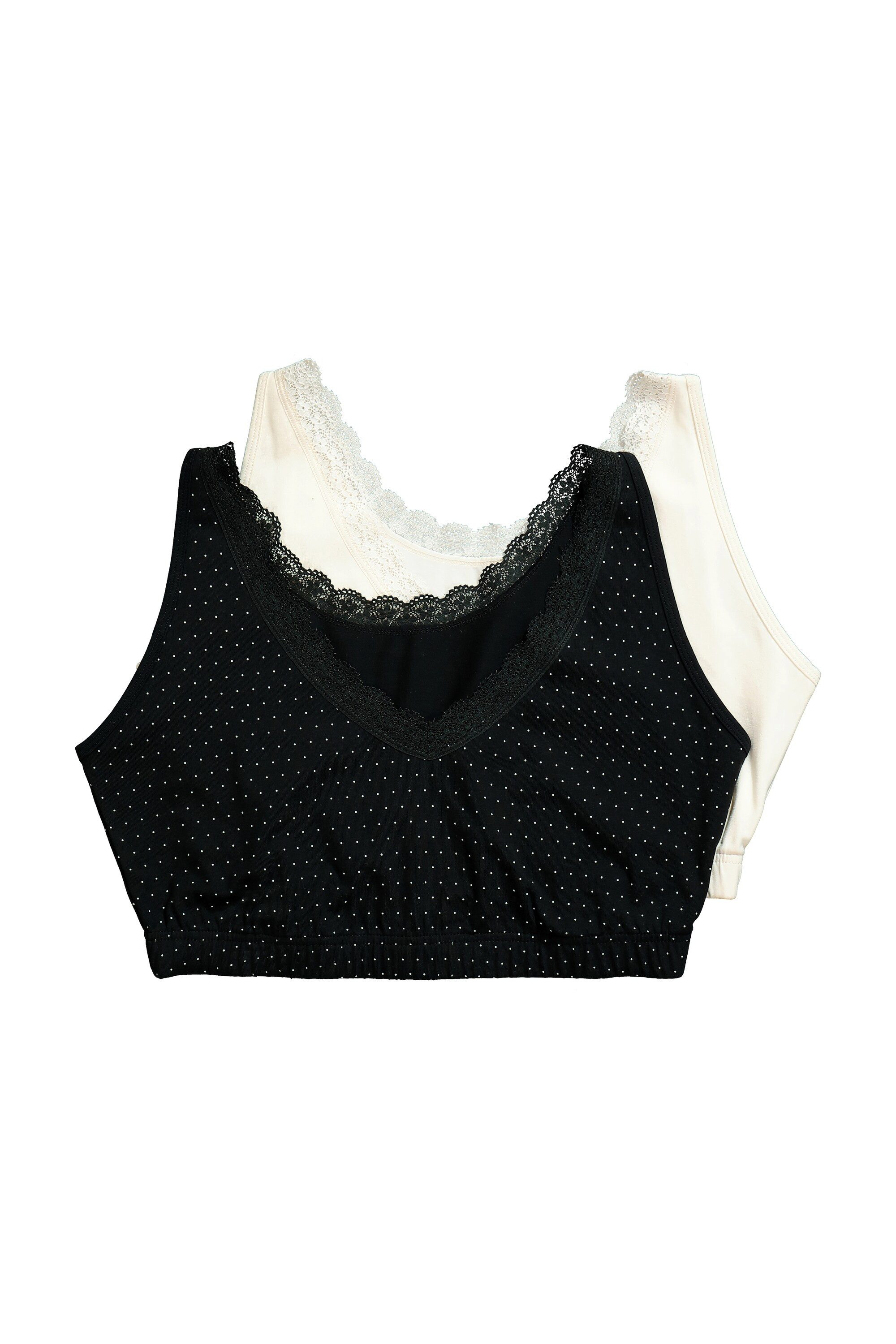 Ulla Popken Bustier Bustiers 2er-Pack Punkte/uni Spitze V-Ausschnitt