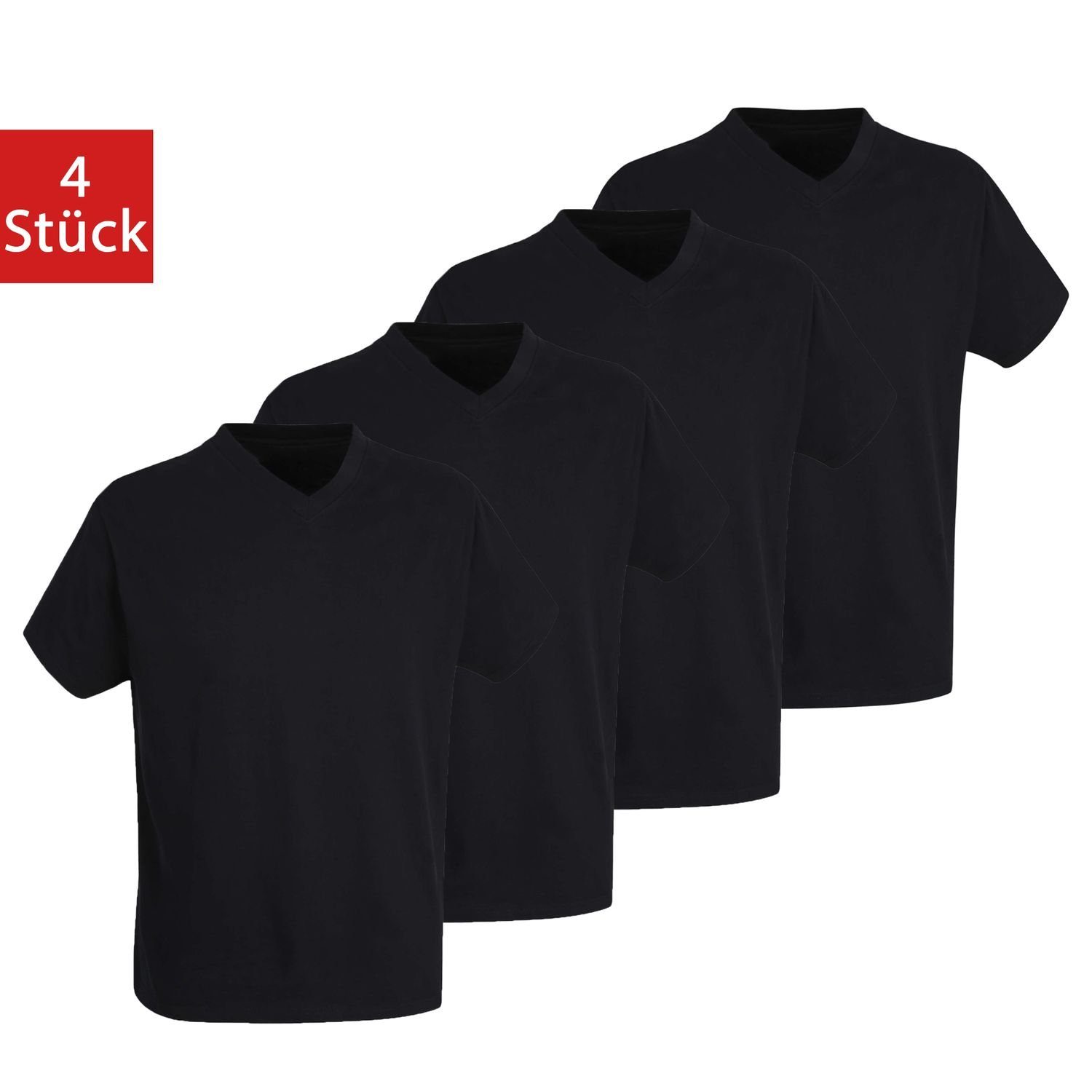 GÖTZBURG T-Shirt (4-tlg) mit V-Ausschnitt, kurzarm, Premium-Qualität im 4er Pack Schwarz