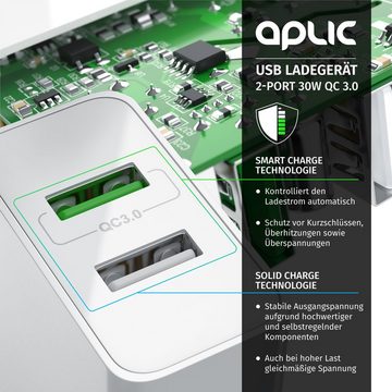 Aplic USB-Ladegerät (3000 mA, 2-Port, 30W, Quick Charge 3.0 (QC 3.0) Schnelladefunktion)
