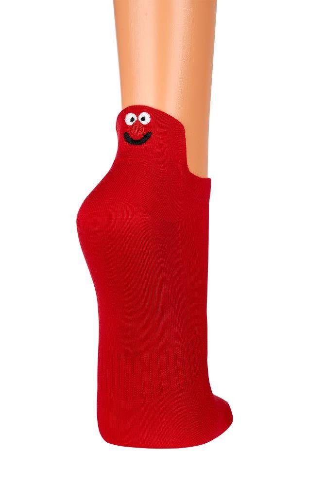 FussFreunde Sneakersocken 3 Paar Unisex Sneakers Socken mit Smiley Fersen-Stick Damen & Herren Rot mit Smiley