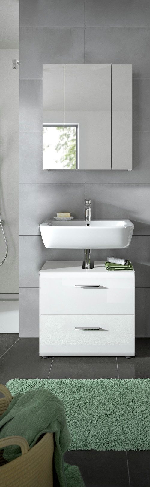 xonox.home Badmöbel-Set Bad Set Ice 9, 2-teilig, weiß / weiß Hochglanz, ohne Aufsatzleuchte, (2-St), Badmöbel, Badkombination