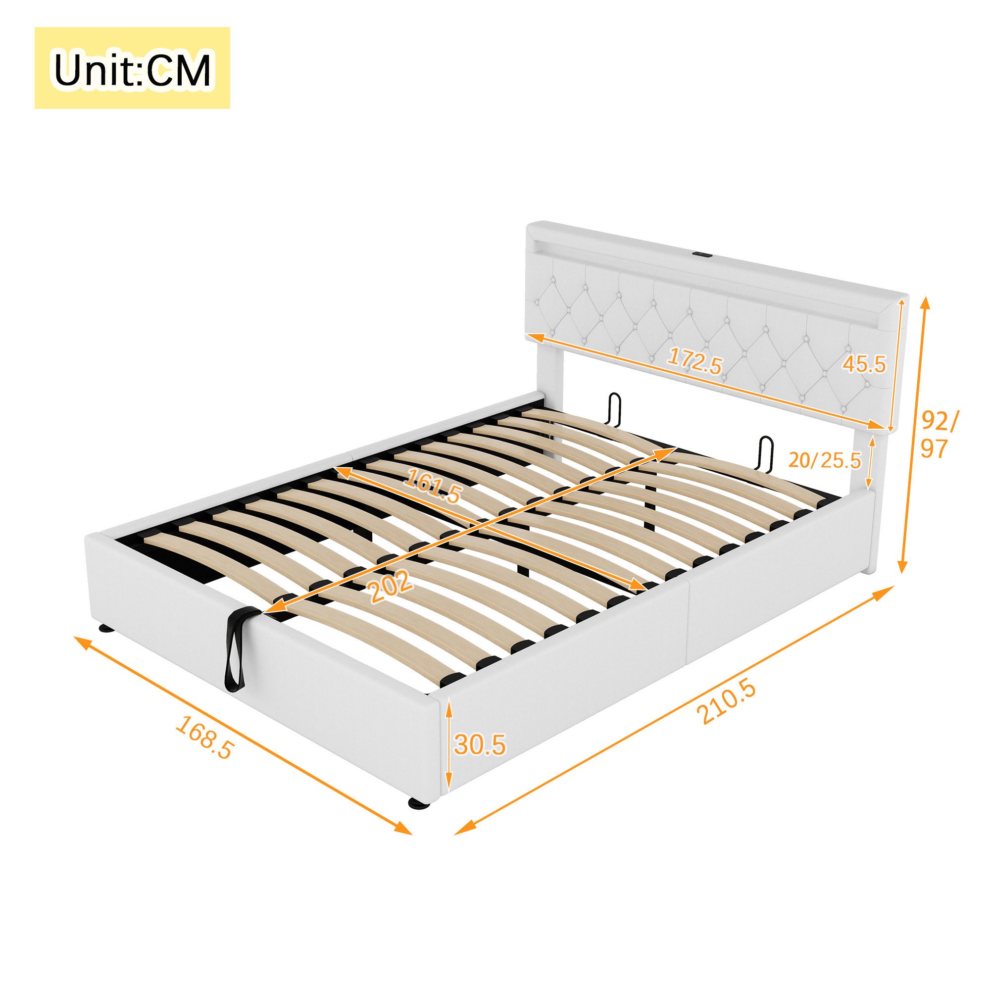 Flieks Polsterbett, LED Hydraulisches Doppelbett 160x200cm mit Ladefunktion günstig online kaufen